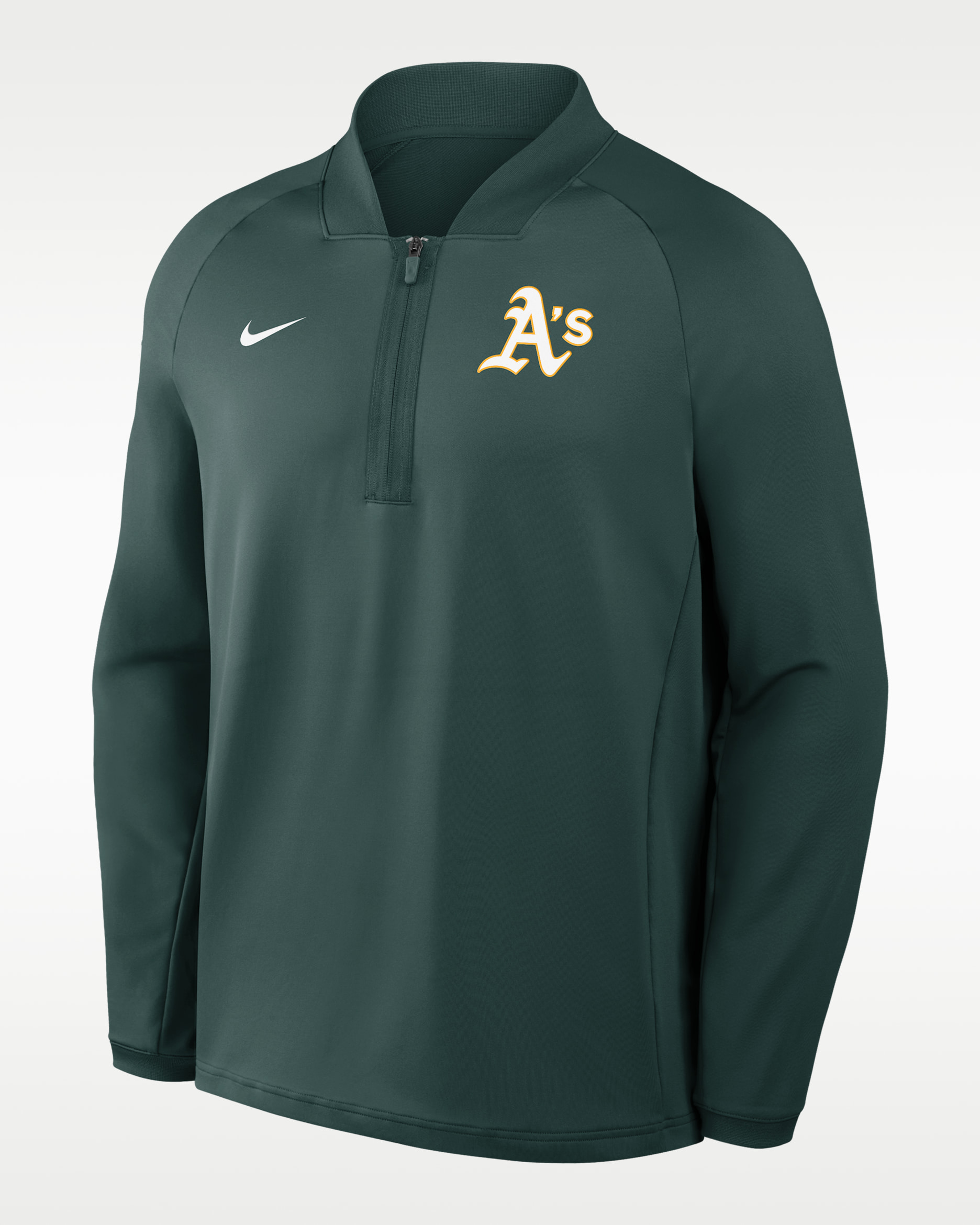 Athletics Authentic Collection Men's Nike Dri-FIT MLB 1/2-Zip Long-Sleeve Top - Pro Green