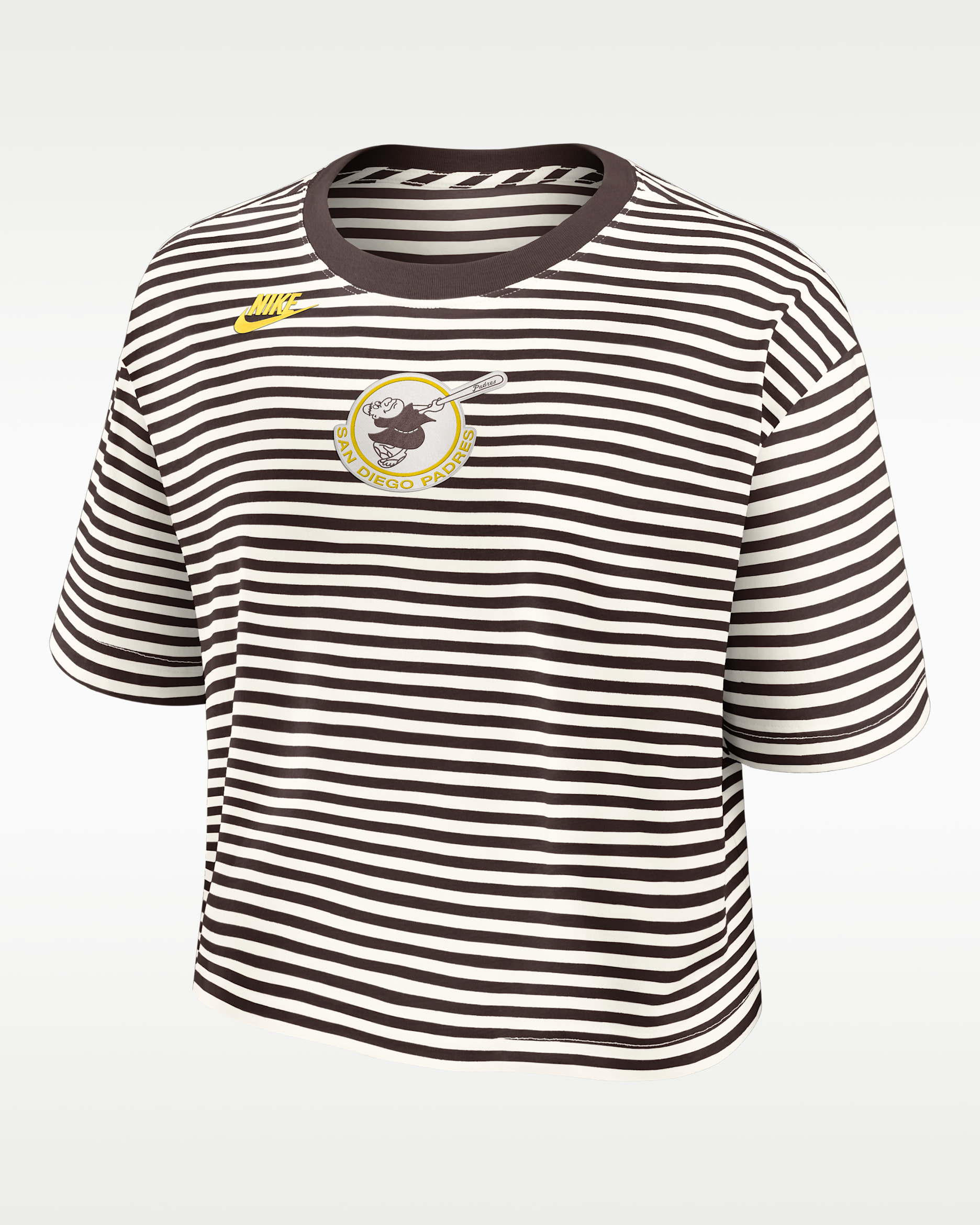 San Diego Padres Cooperstown Logo Striped Women's Nike MLB Cropped T-Shirt - Brown