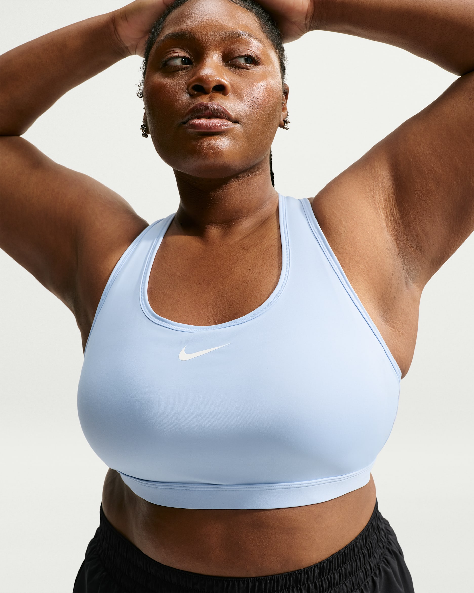 Nike Swoosh Medium Support Women's Padded Sports Bra (Plus Size) - Hydrogen Blue/Stone Mauve/White