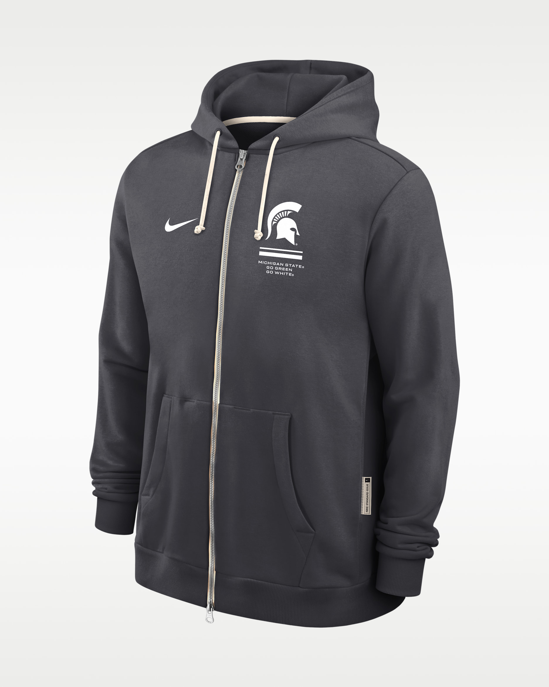 Sudadera con gorro universitaria Nike Dri-FIT de cierre completo para hombre Michigan State Sideline Standard Issue - Antracita