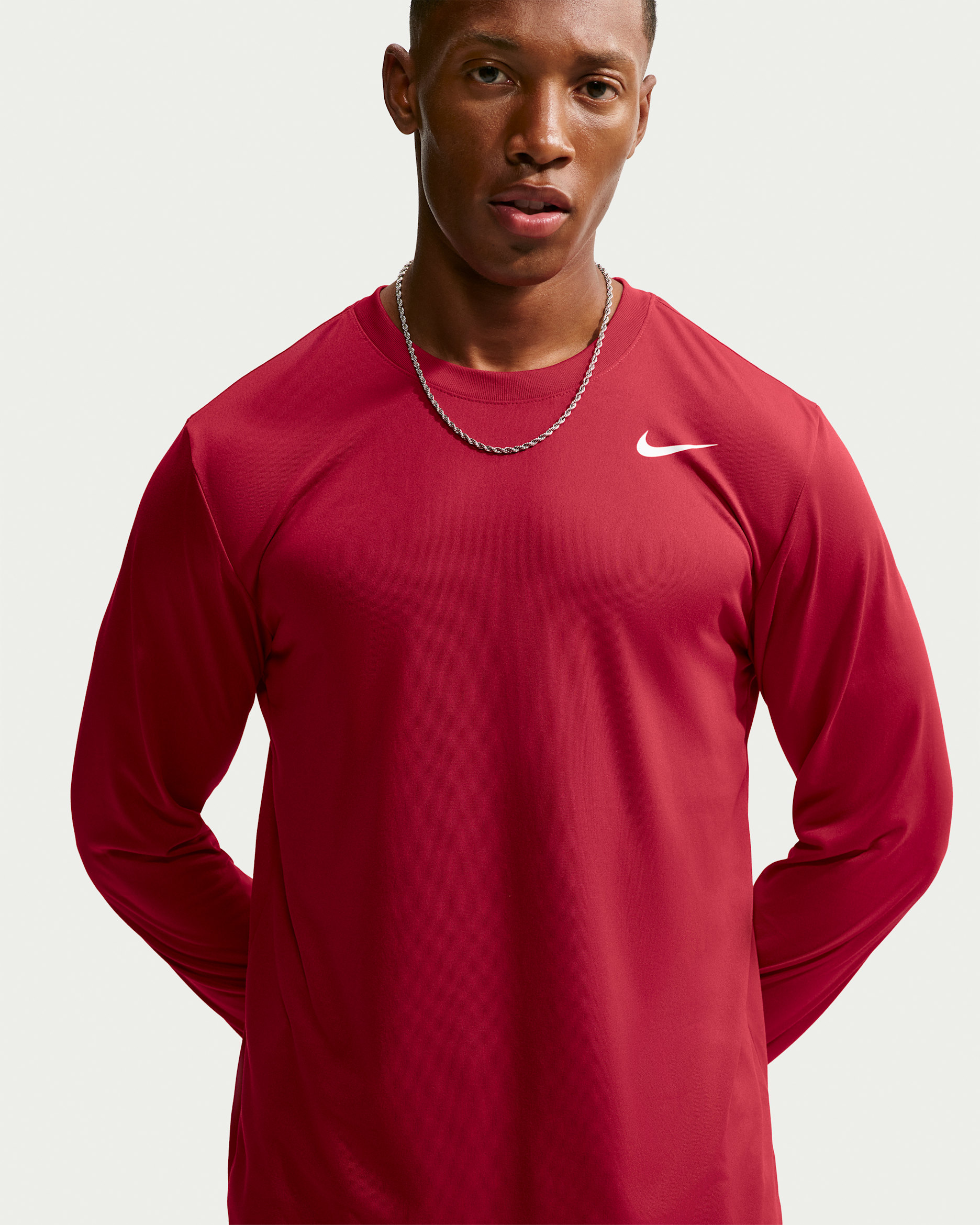 Nike Dri-FIT Legend Men's Long-Sleeve Fitness Top - Tough Red/White