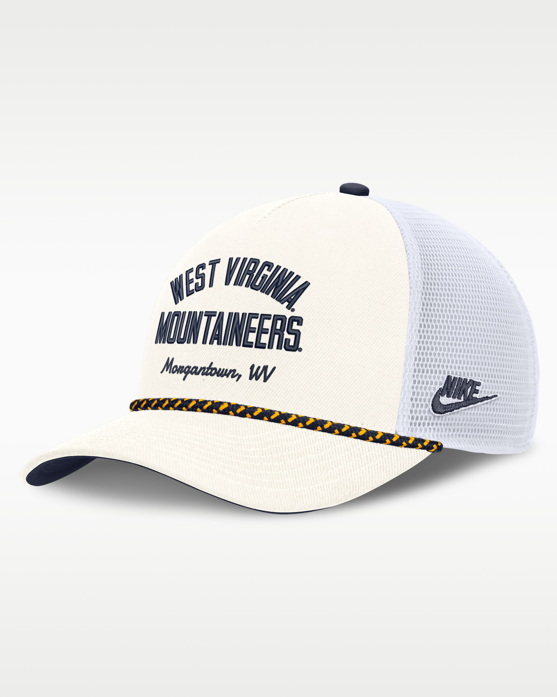 West Virginia Denim Men's Nike College Trucker Adjustable Hat - White
