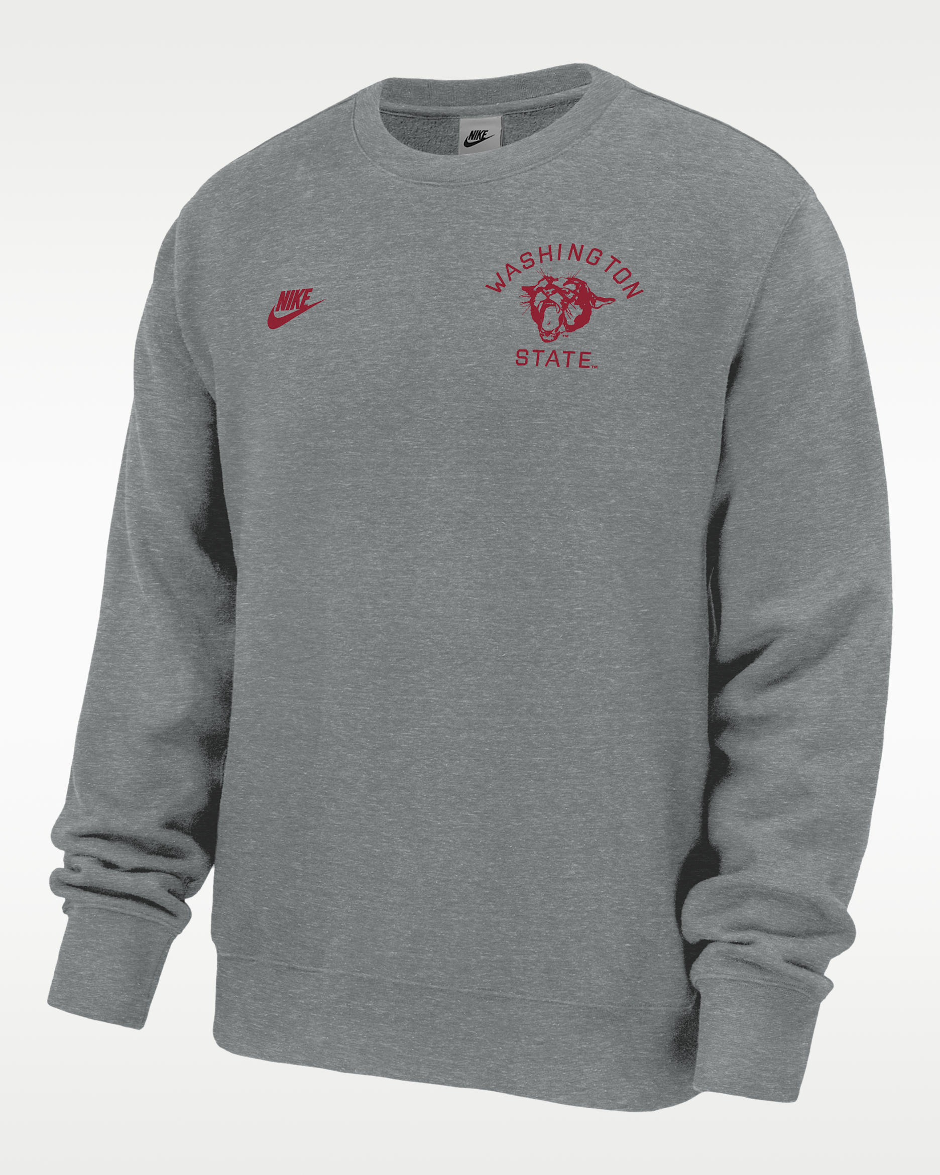Sudadera de futbol Nike de tejido Fleece con cuello redondo para hombre Washington State Cougars Club - Gris oscuro jaspeado