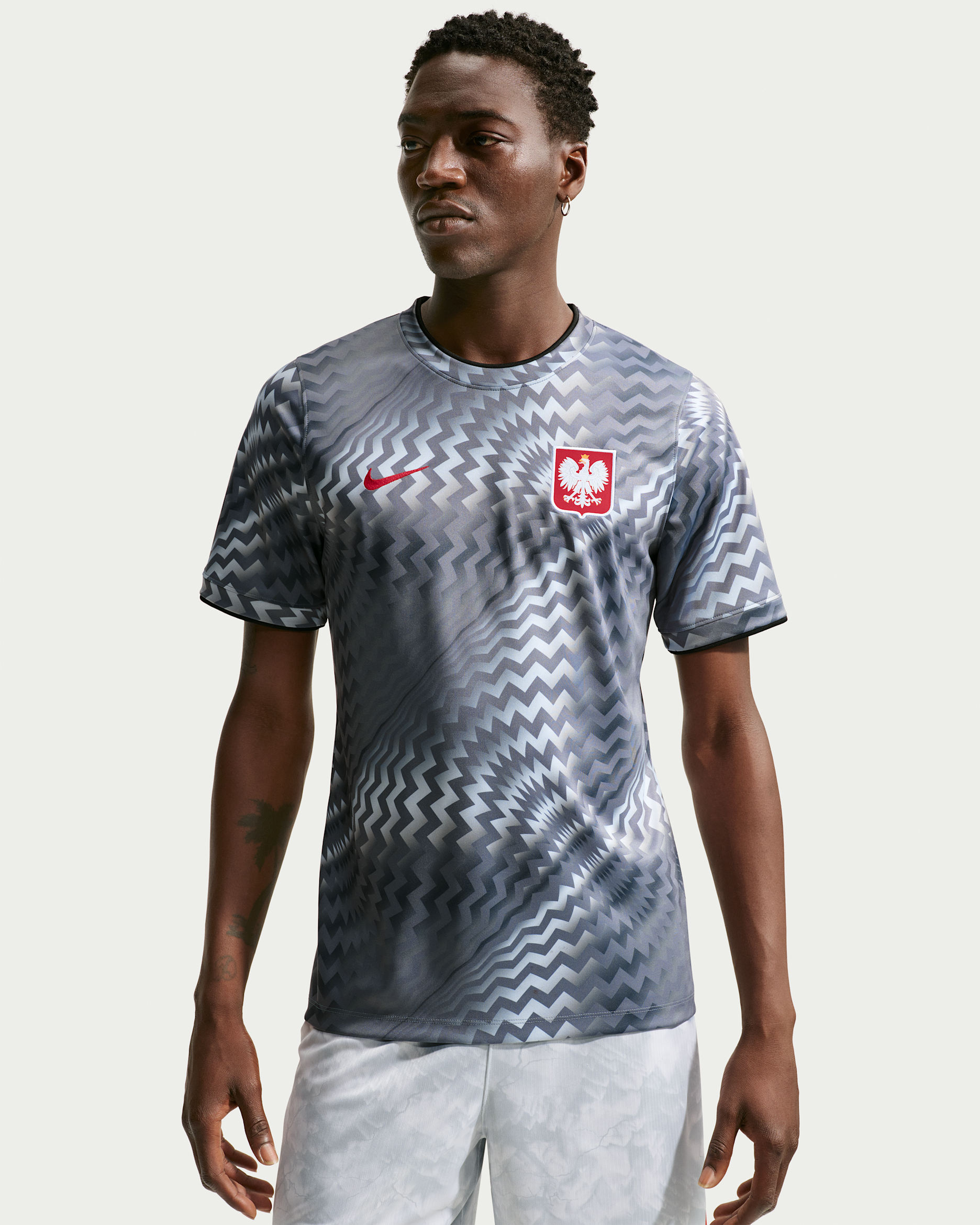 Haut de foot à manches courtes d'avant-match Nike Dri-FIT Pologne 2026 Avant-match pour homme - Pure Platinum/Cool Grey/Sport Red