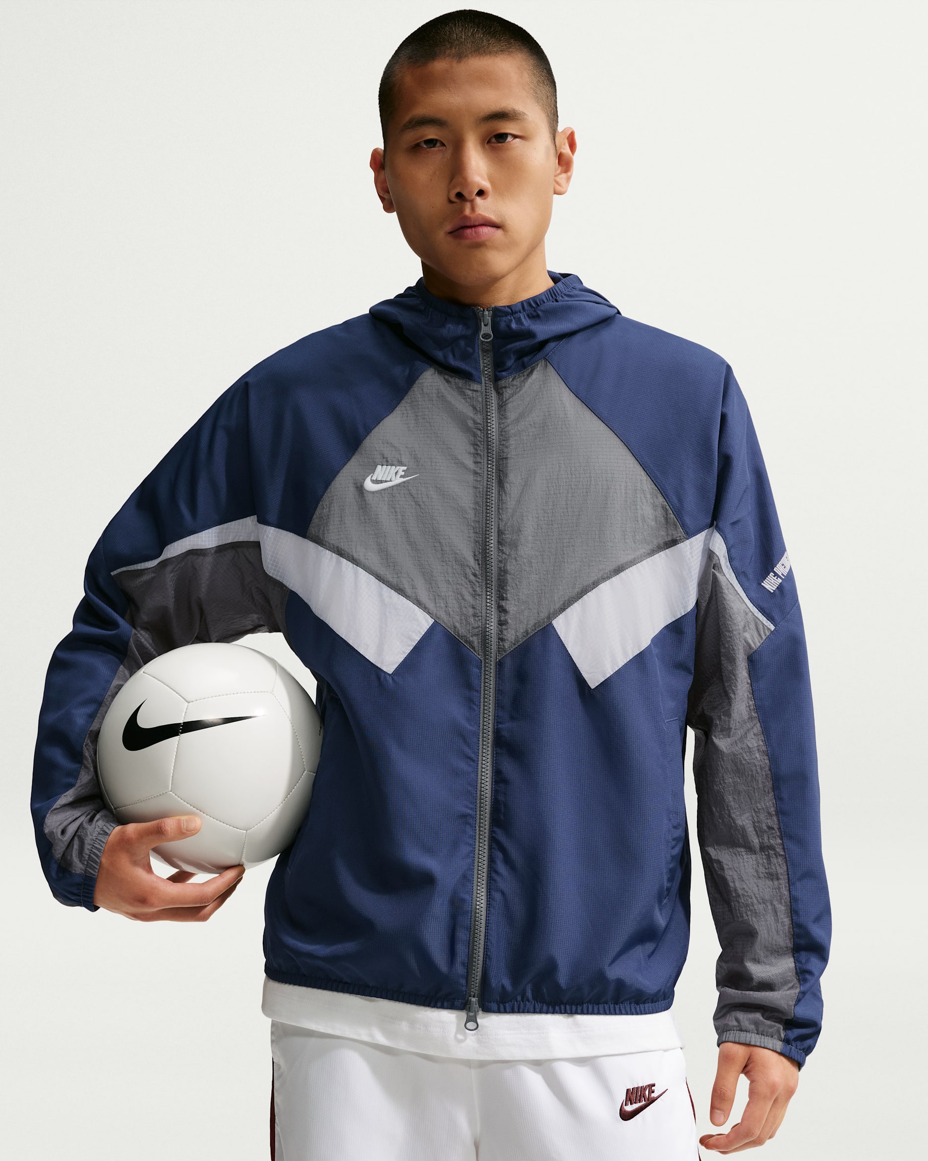 Nike Premier Repel Men's Soccer Hooded Woven Track Jacket - White/Midnight Navy/Iron Grey/White