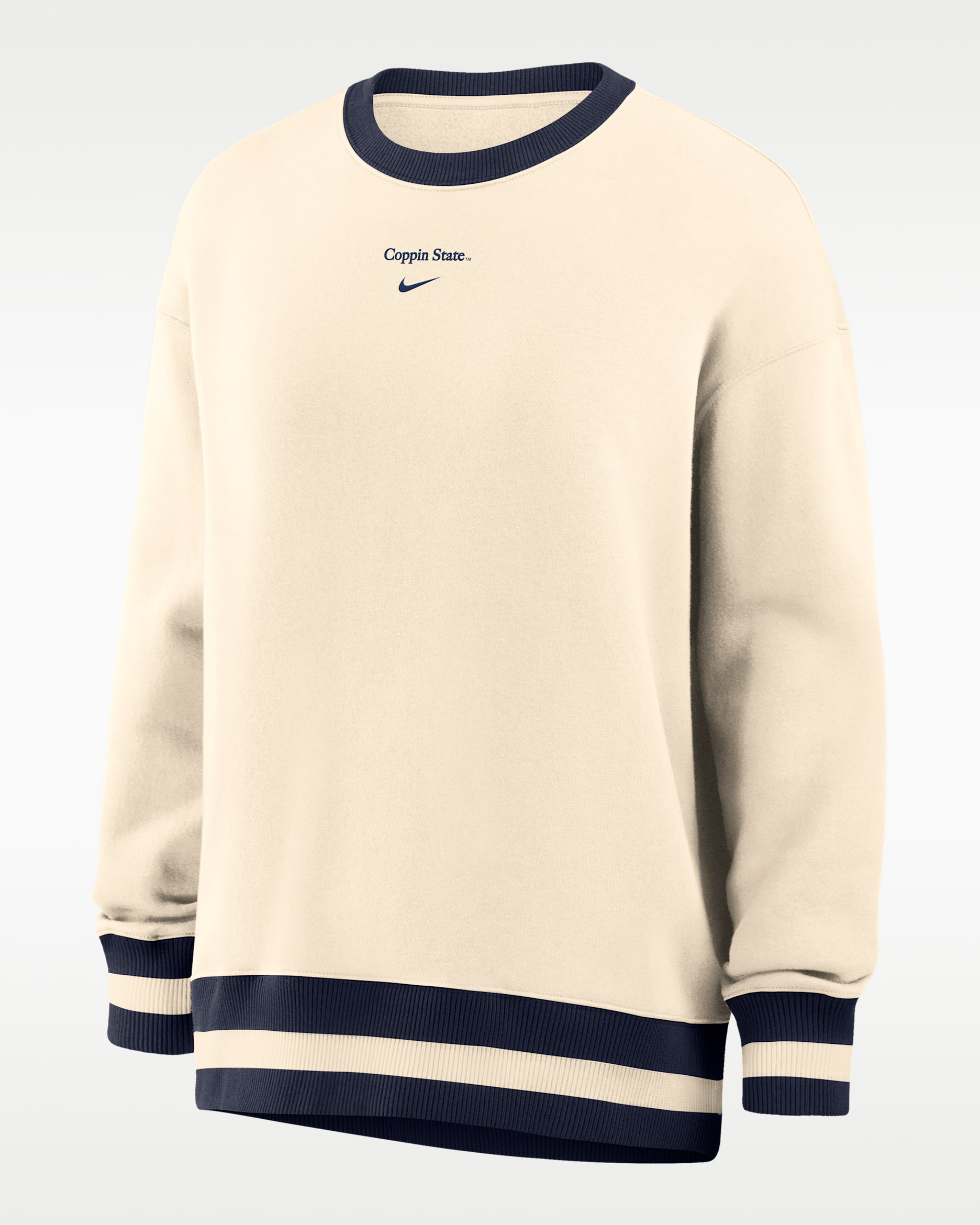 Nike College (Coppin State University) Phoenix Fleece Women's Oversized Sweatshirt - Natural/Navy