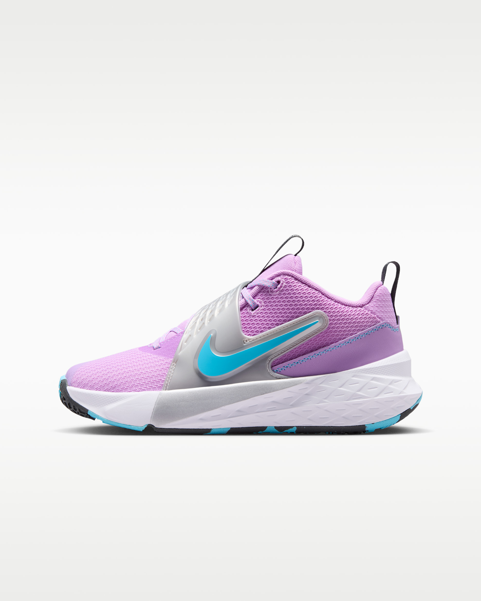Nike Team Hustle D 12 Older Kids' Basketball Shoes - Fuchsia Glow/Metallic Silver/Flat Silver/Baltic Blue