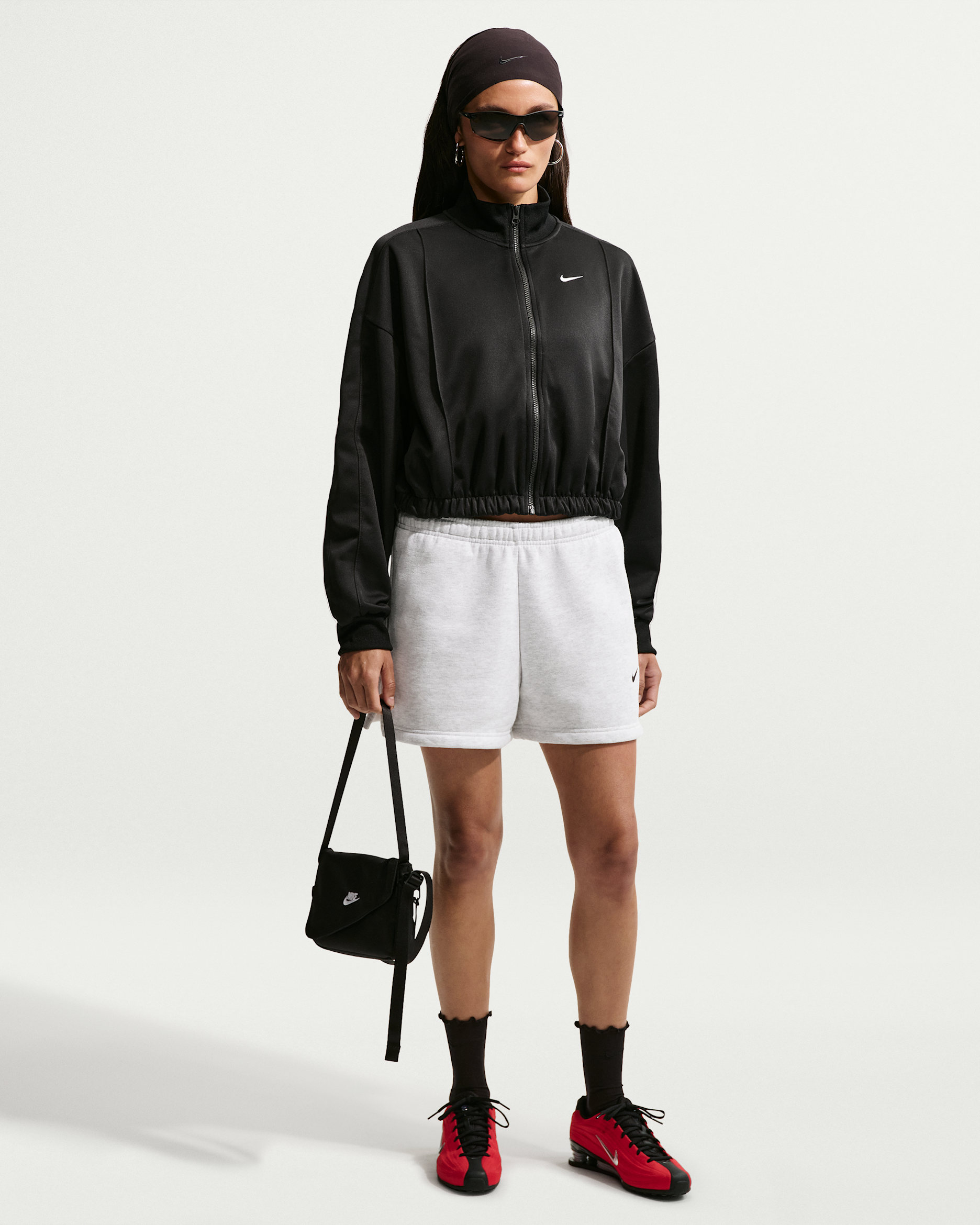 Nike Studio Fleece Medium Weight Women's Mid-Rise Shorts - Birch Heather/Black