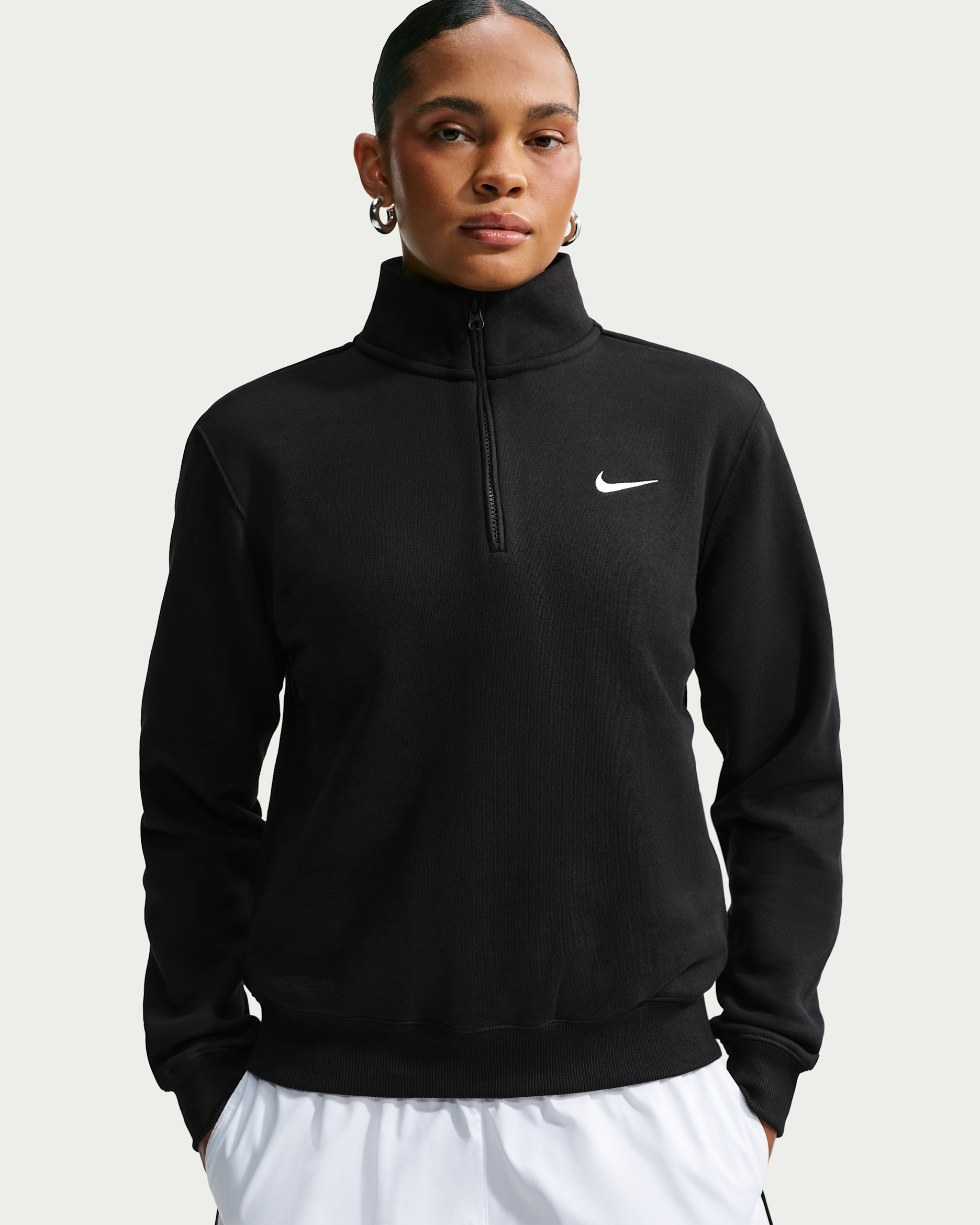 Nike Studio Fleece Medium Weight Women's 1/4-Zip Top - Total Black/Sail