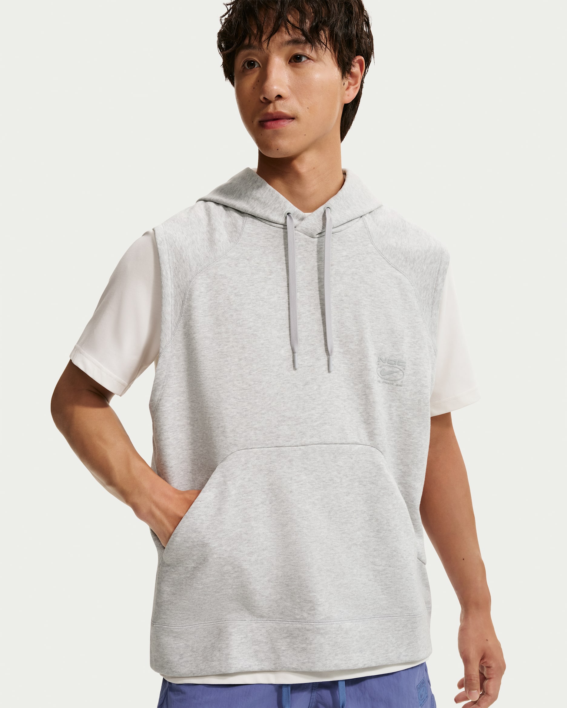 Nike N.A.C. Men's Dri-FIT Fleece Sleeveless Training Hoodie - Light Smoke Grey/Heather/Light Smoke Grey