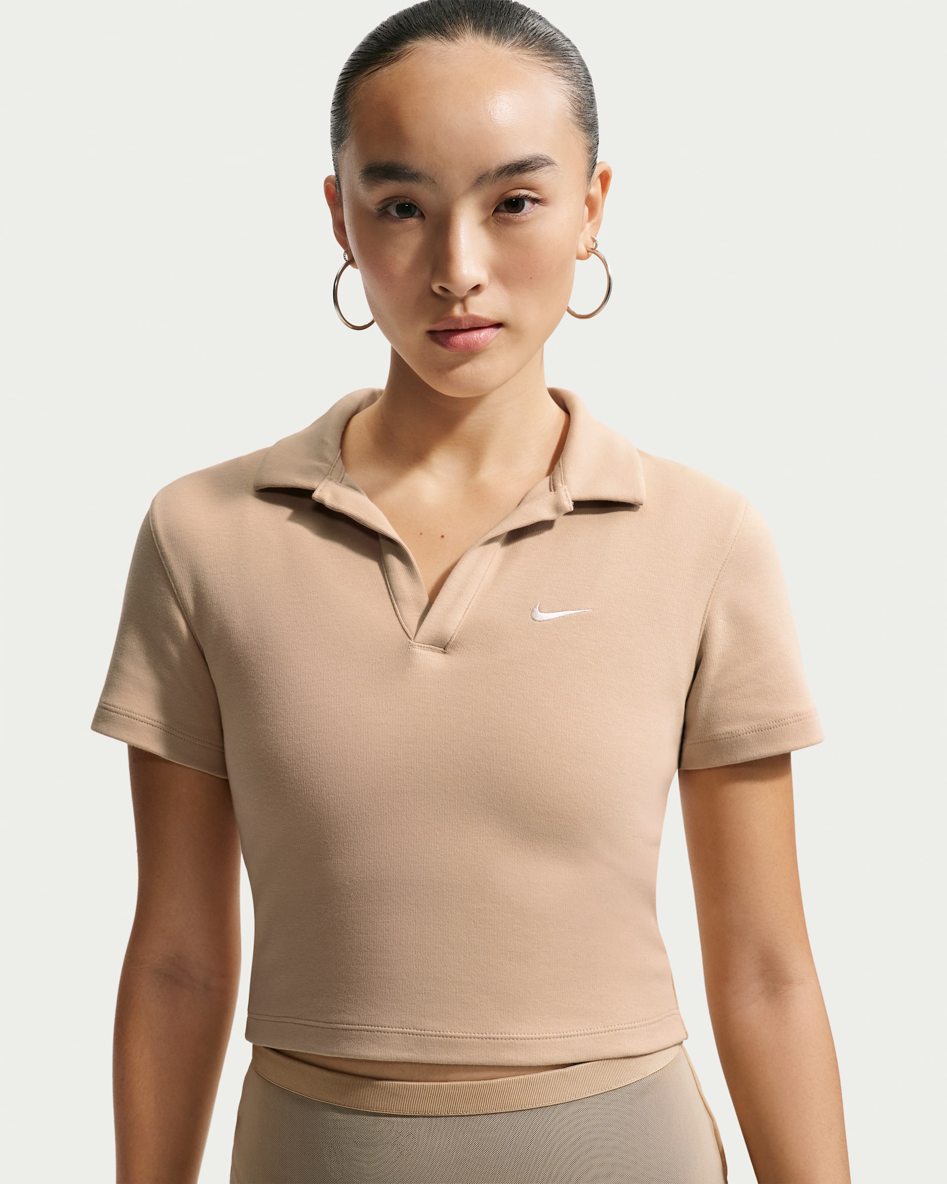 나이키 스포츠웨어 에센셜 여성 반팔 폴로 탑 - 리넨/세일