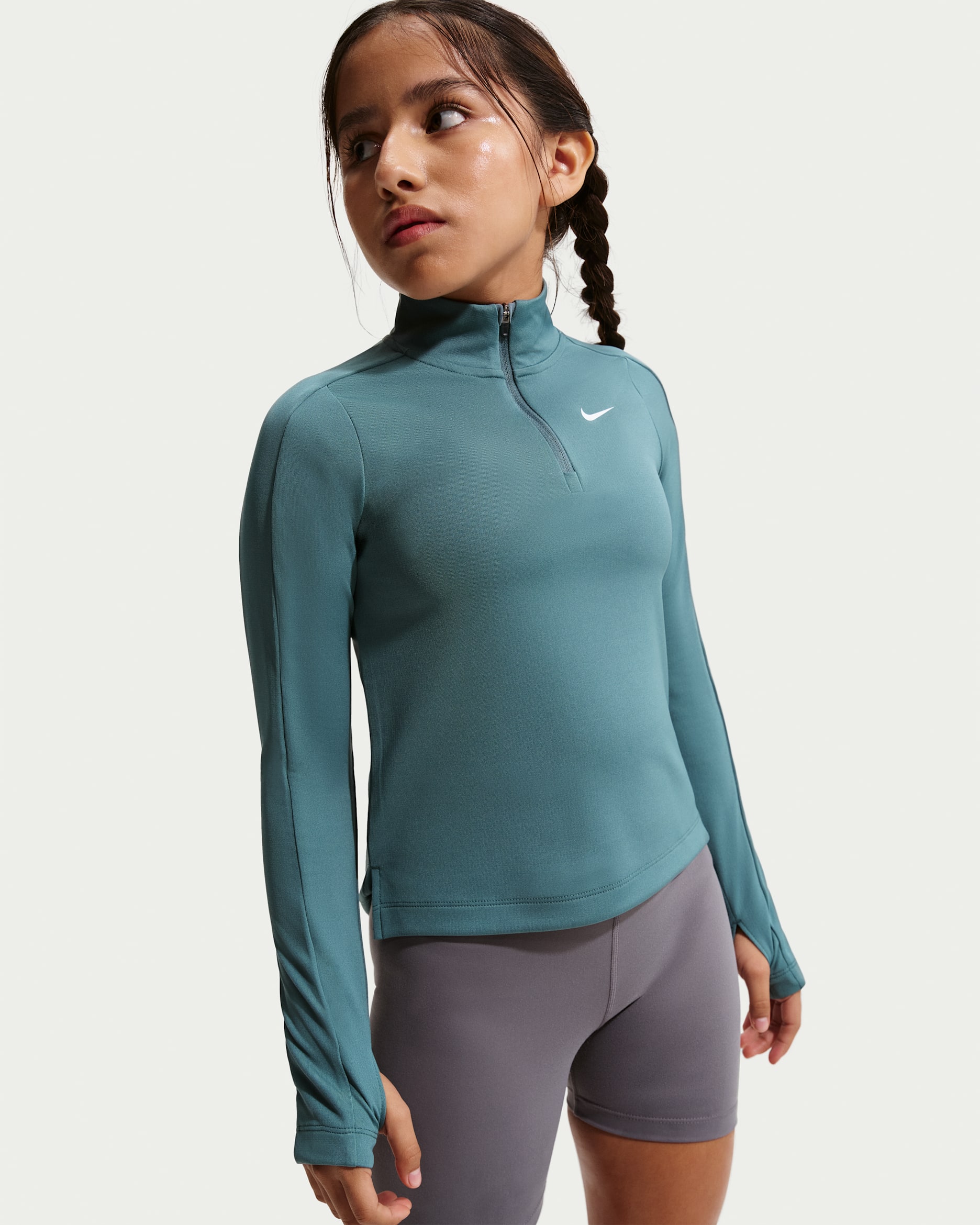 Nike Girls' Dri-FIT Long-Sleeve 1/4-Zip Top - Mineral Slate/White