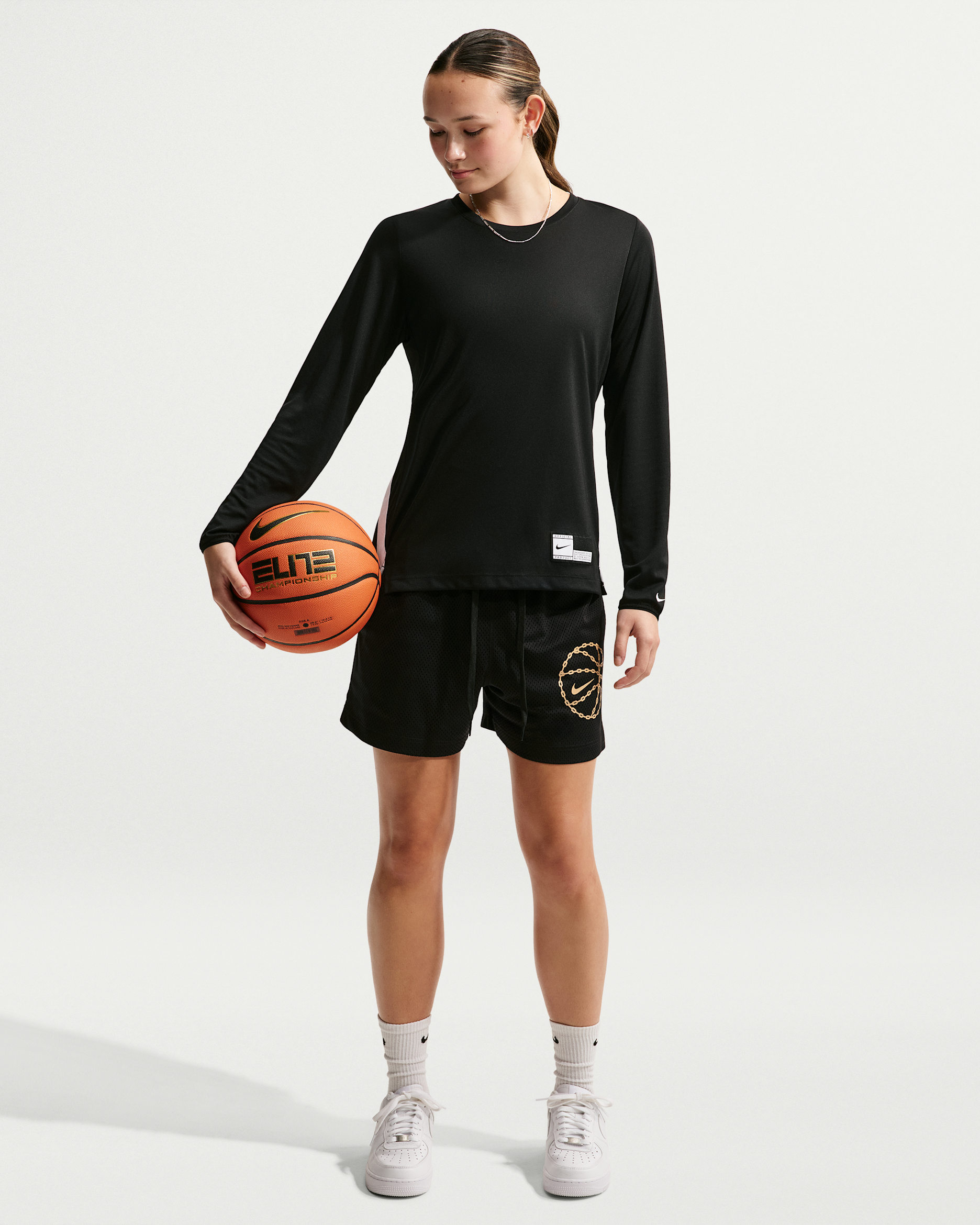 Nike Women's Dri-FIT Mesh Graphic Basketball Shorts - Black/Club Gold
