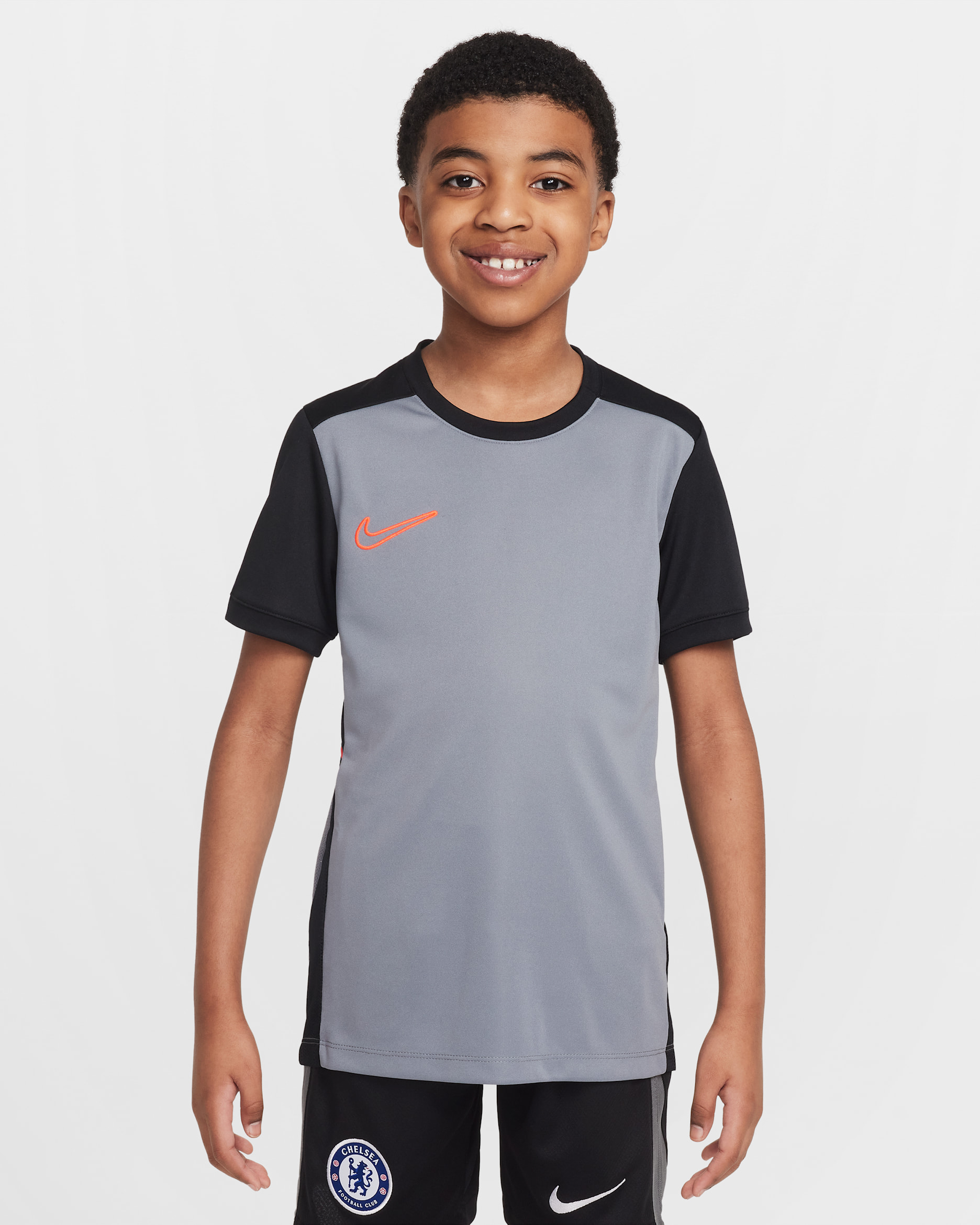 Nike Academy Older Kids' Dri-FIT Football Top - Cool Grey/Black/Bright Crimson/Bright Crimson