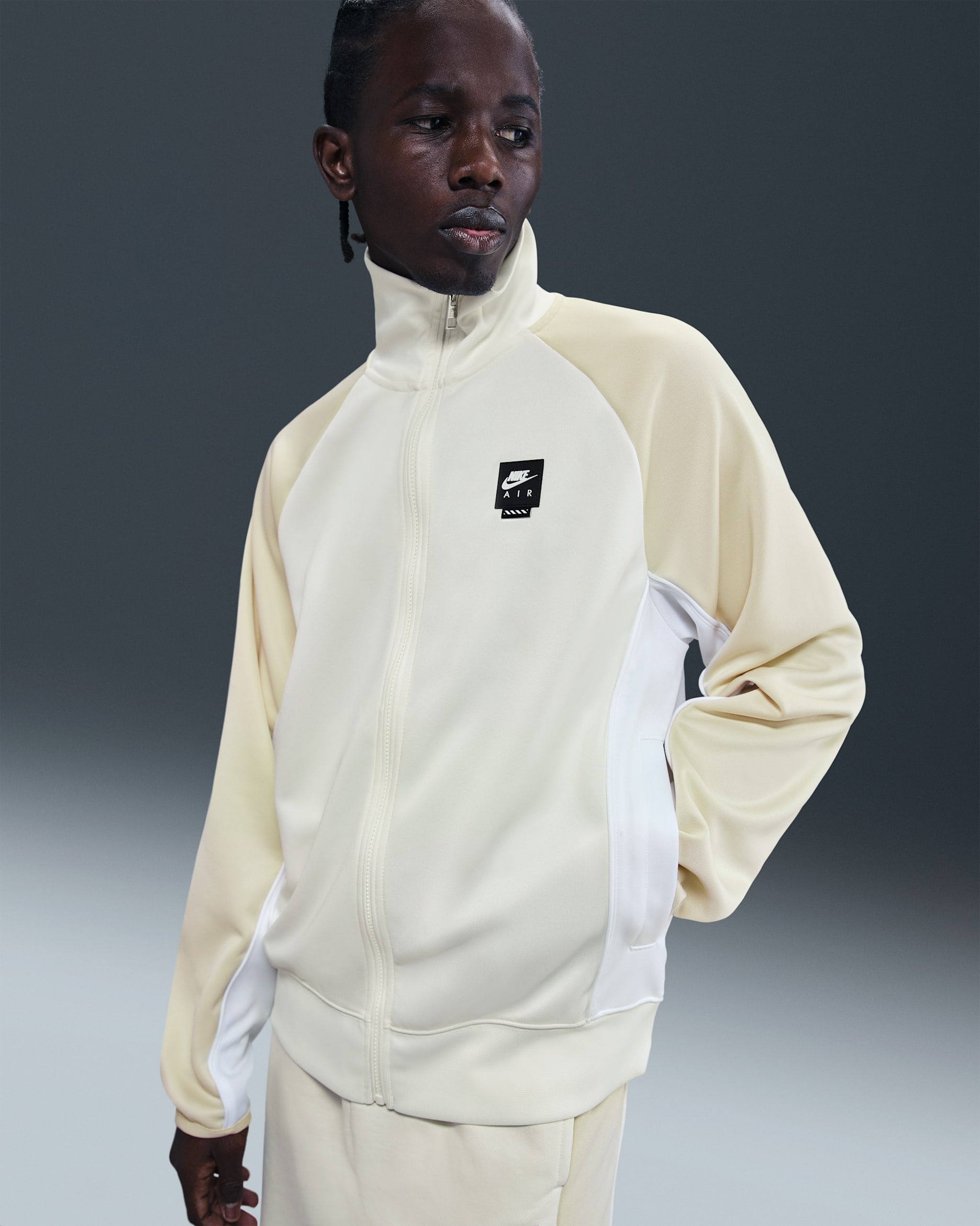 Chamarra de tejido Knit de poliéster de cierre completo para hombre Nike Air - Vela/Caqui claro/Blanco/Negro