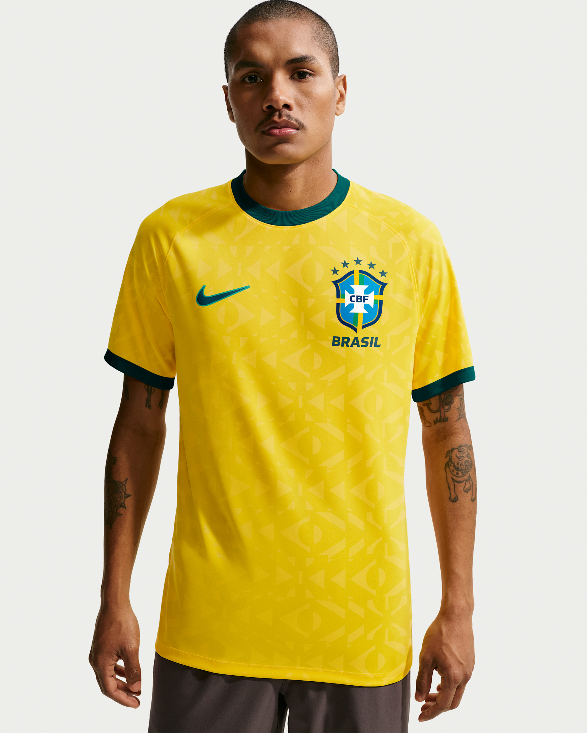 Brazil Men's Nike Soccer Short-Sleeve Supporter's Top - Canary/Light Menta/Geode Teal