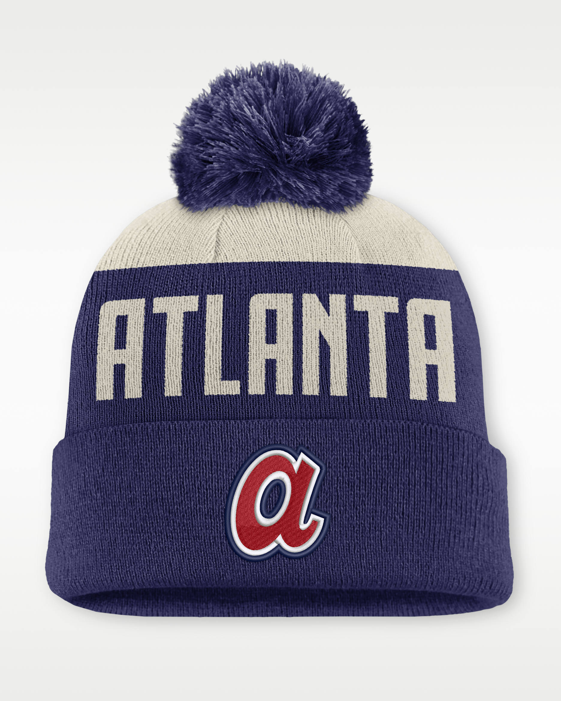Gorro con dobladillo y pompón Nike de la MLB para hombre Atlanta Braves Cooperstown Peak - Blanco/Azul