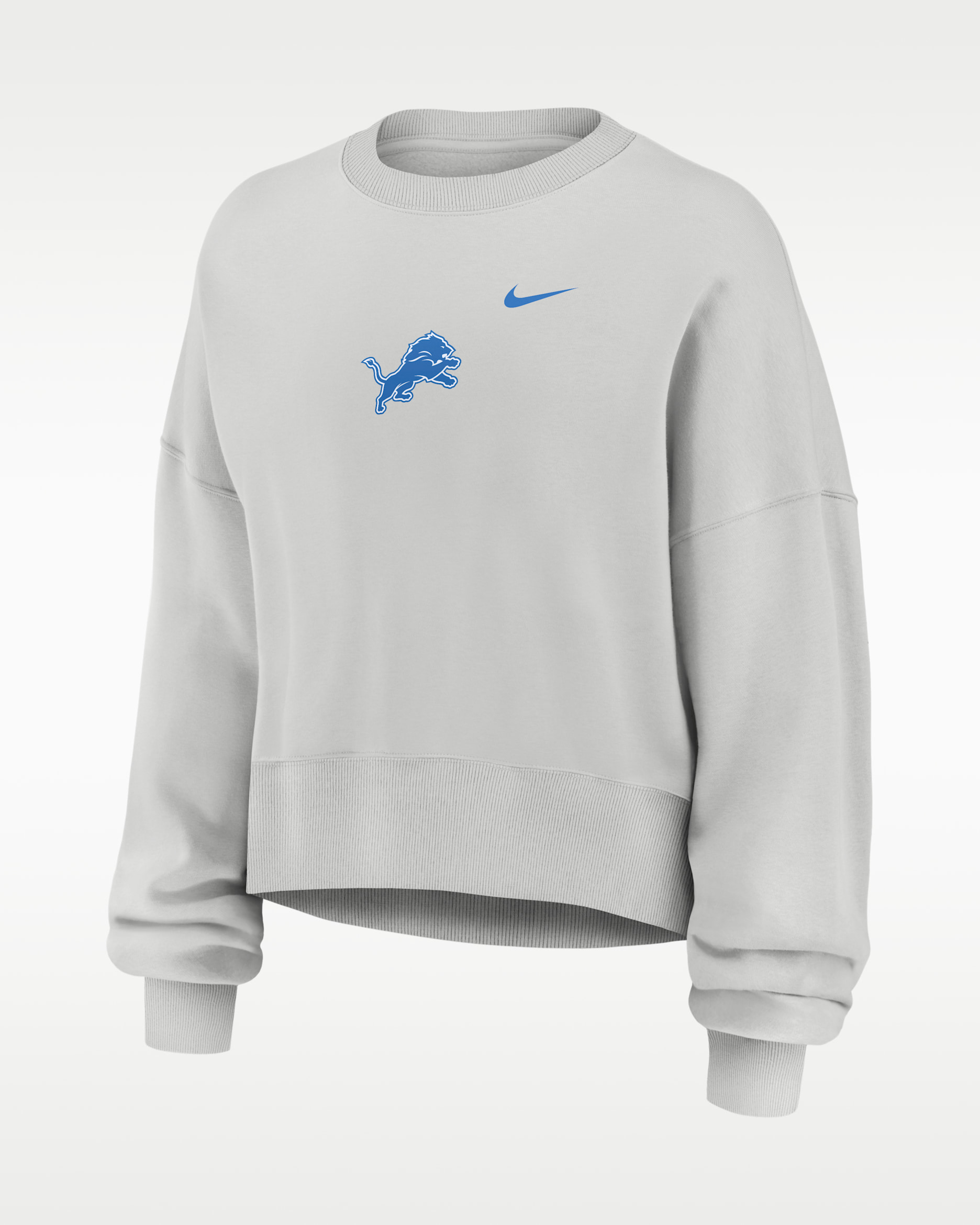 Sudadera de cuello redondo sin cierre Nike de la NFL oversized para mujer Detroit Lions Primetime Phoenix - Gris
