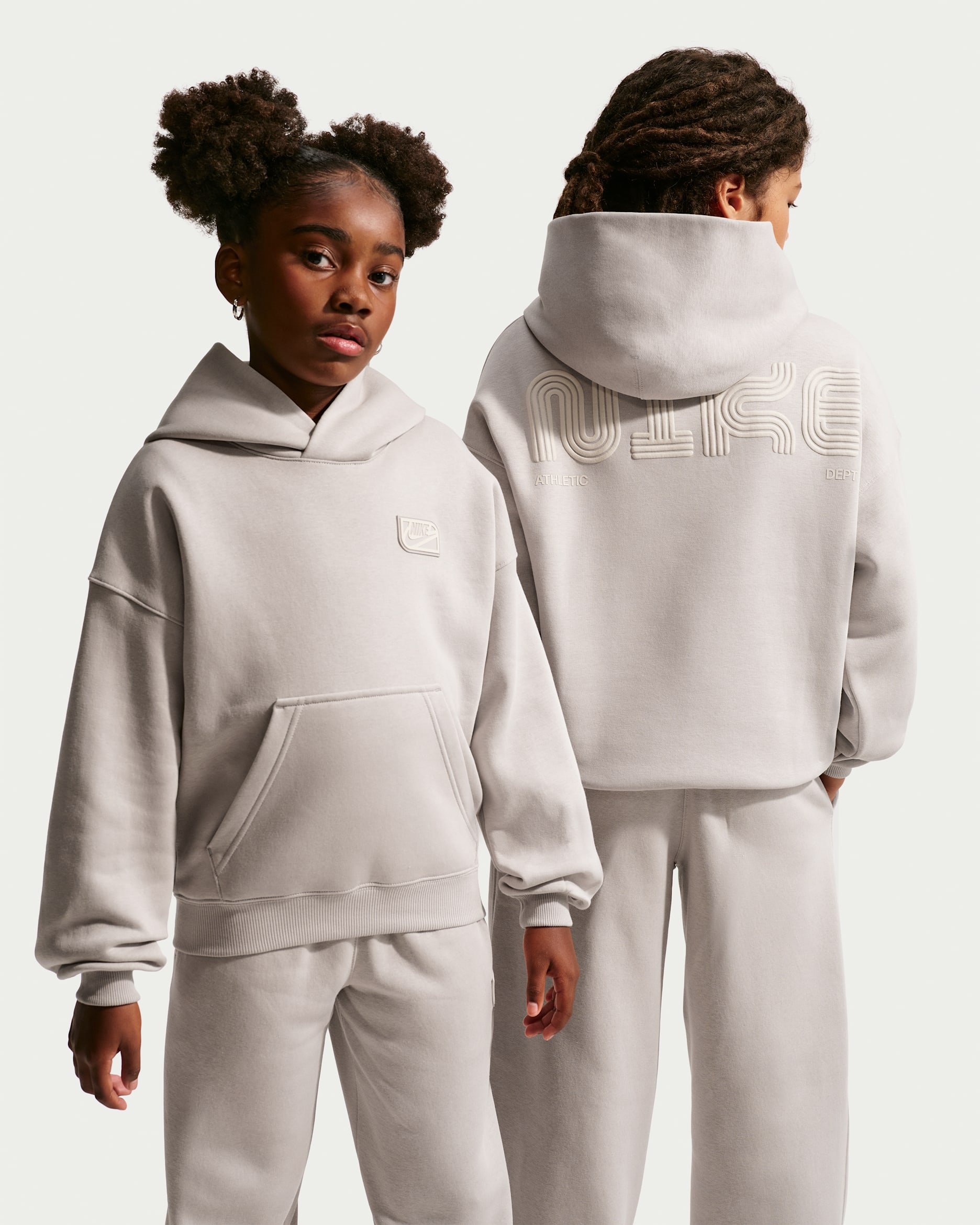 Sudadera con gorro de tejido Fleece oversized para niños talla grande Nike Sportswear Club Fleece - Gris partícula/Marrón verdoso claro