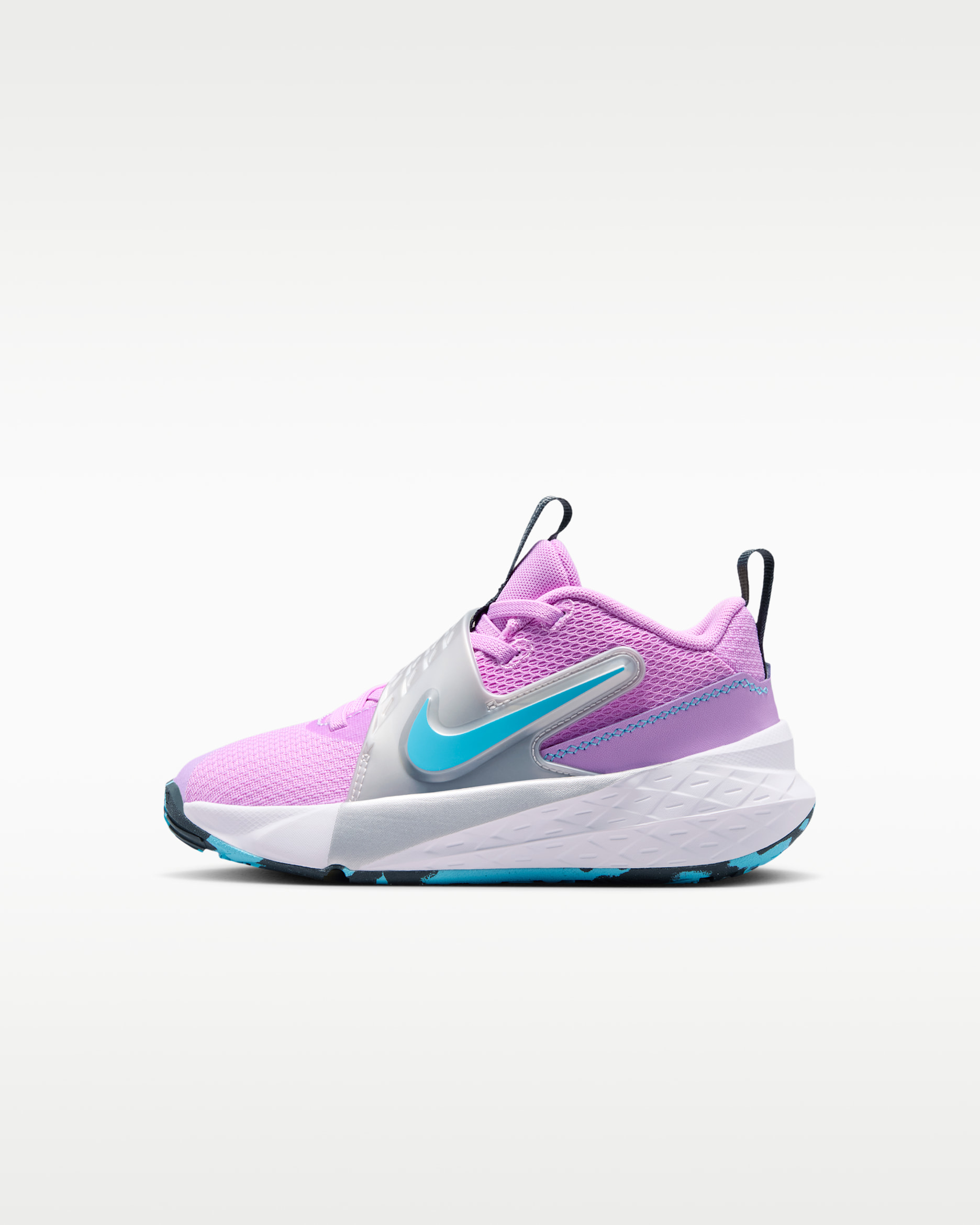 Nike Team Hustle D 12 Little Kids' Shoes - Fuchsia Glow/Metallic Silver/Flat Silver/Baltic Blue