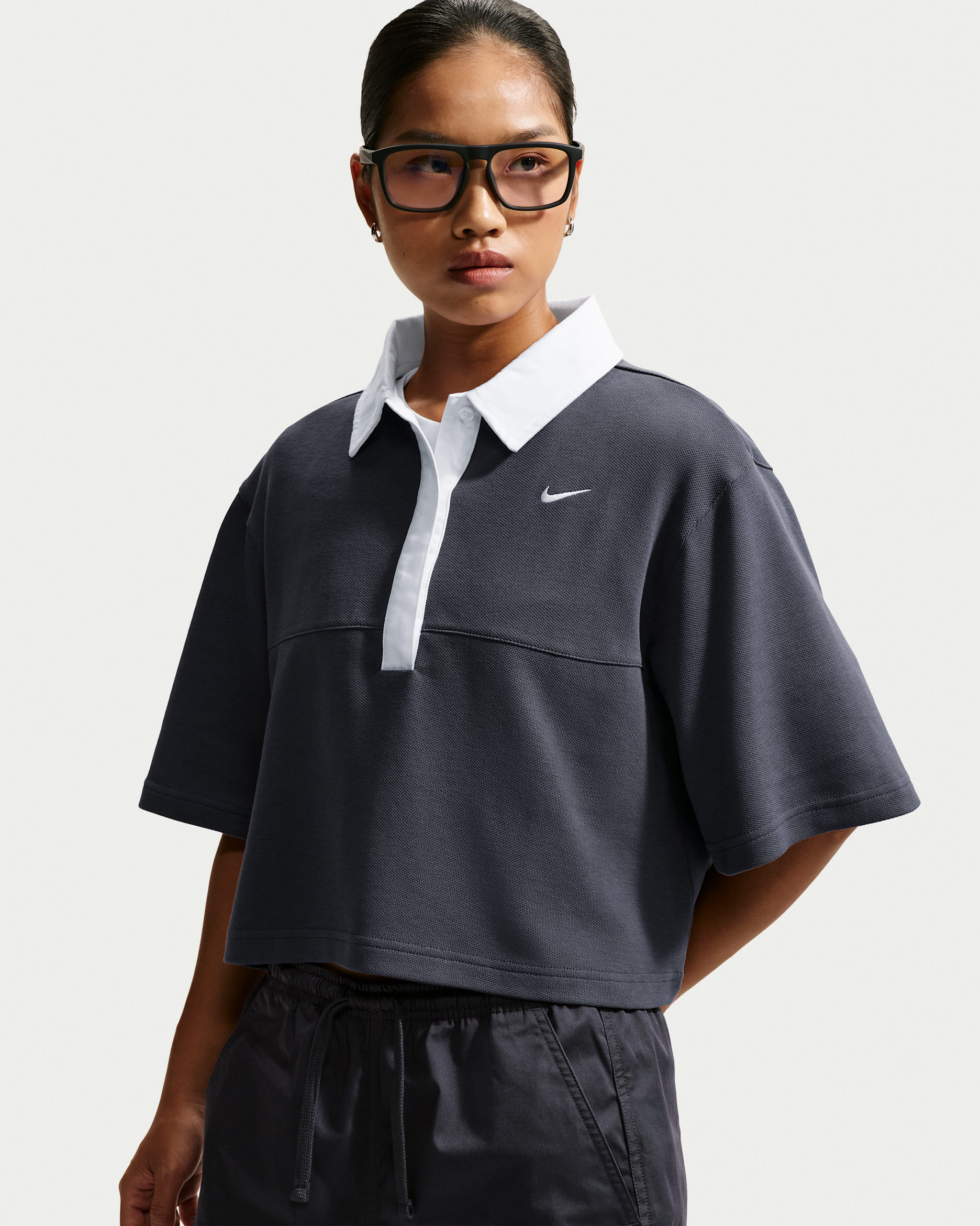 Nike Sportswear Women's Oversized Short-Sleeve Polo - Gridiron/Gridiron/Gridiron/White
