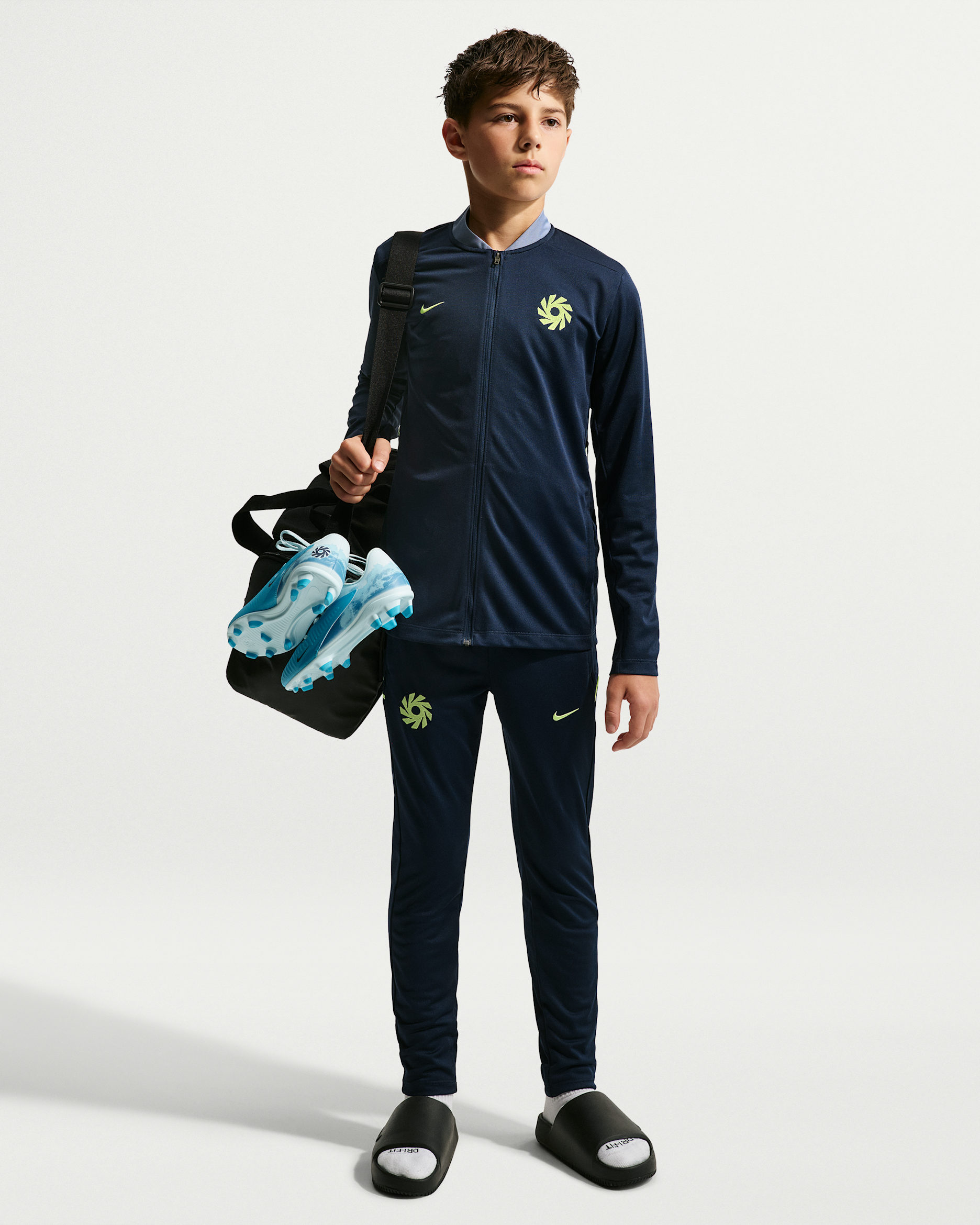 Erling Haaland Academy Big Kids' Nike Dri-FIT Knit Soccer Tracksuit - Blue Eclipse/Ashen Slate/Barely Volt