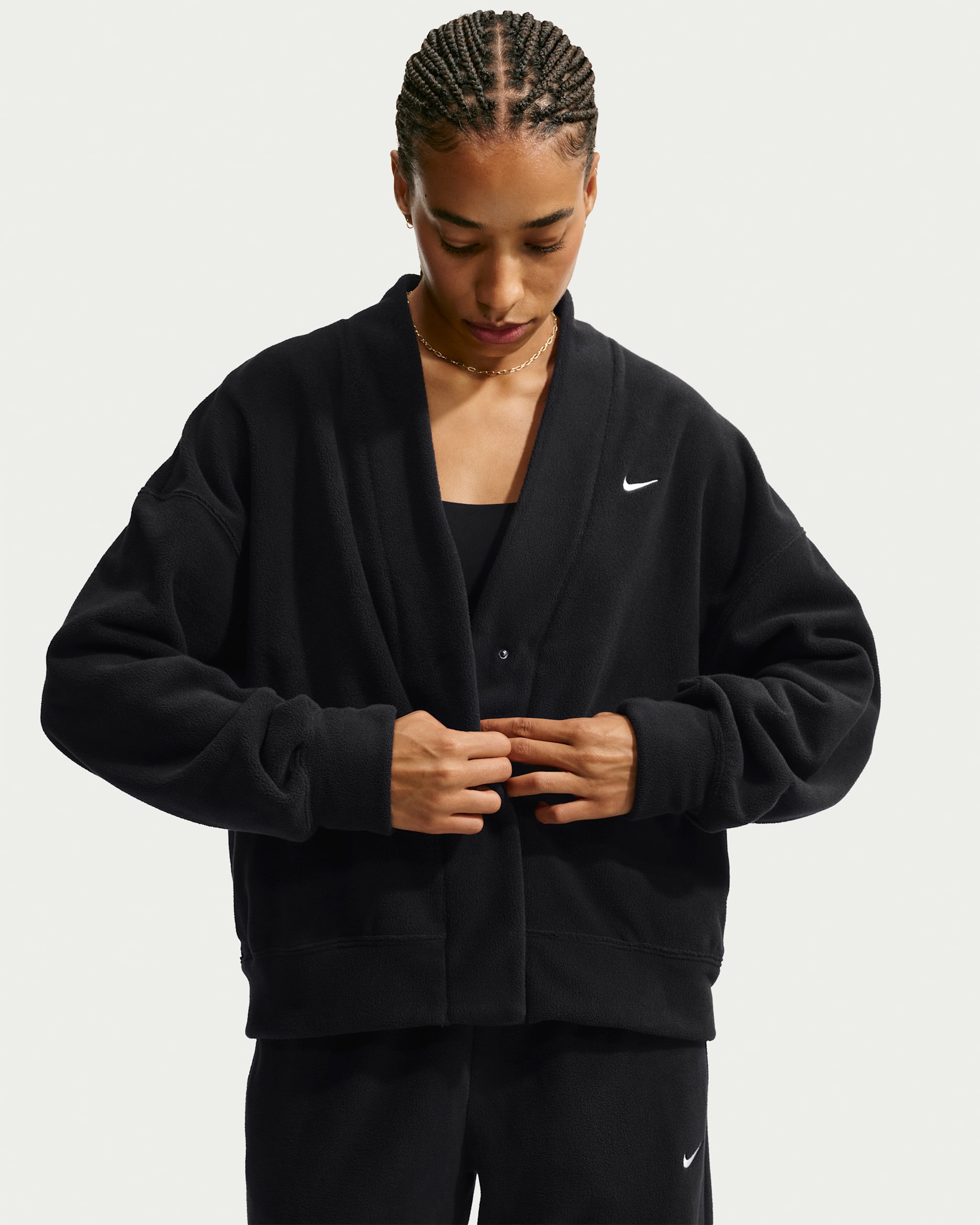 Nike One Women's Therma-FIT Fleece Cardigan - Black/White