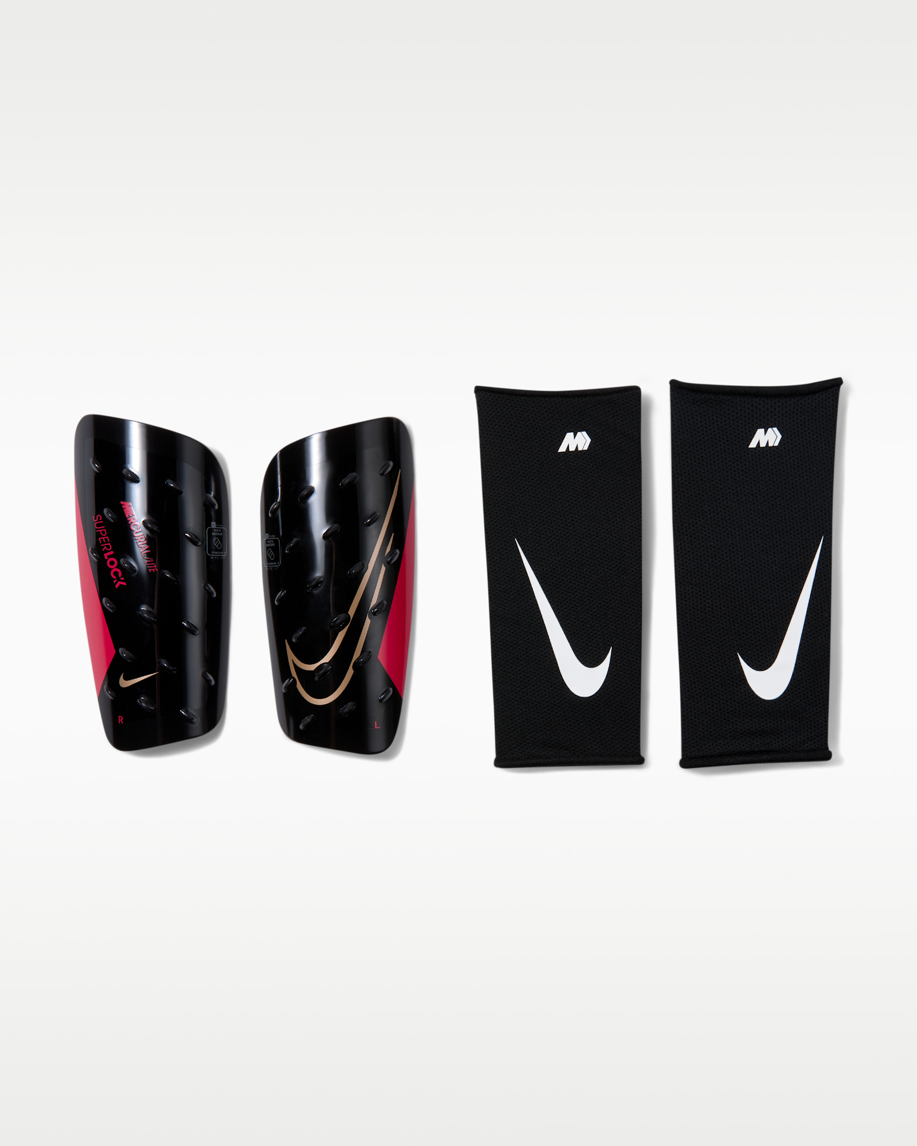 Nike Mercurial Lite SuperLock Soccer Shin Guards - Black/Bright Crimson/Blur