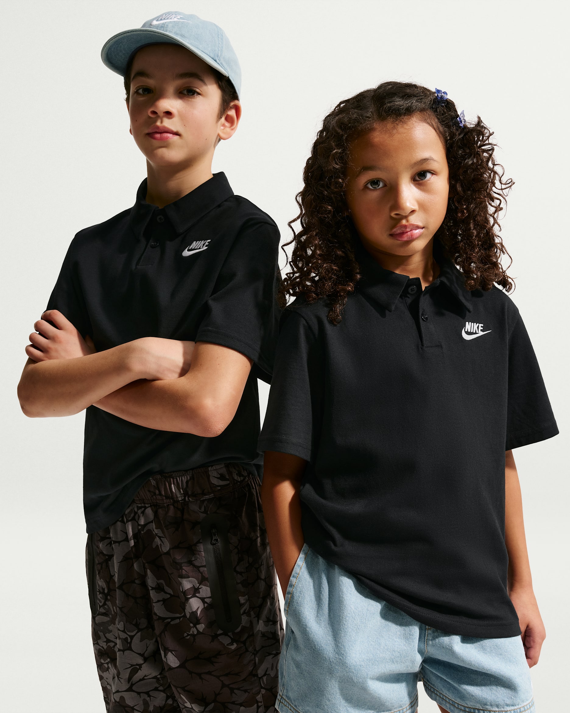 Nike Sportswear Club Big Kids' Knit Short-Sleeve Polo - Black/White
