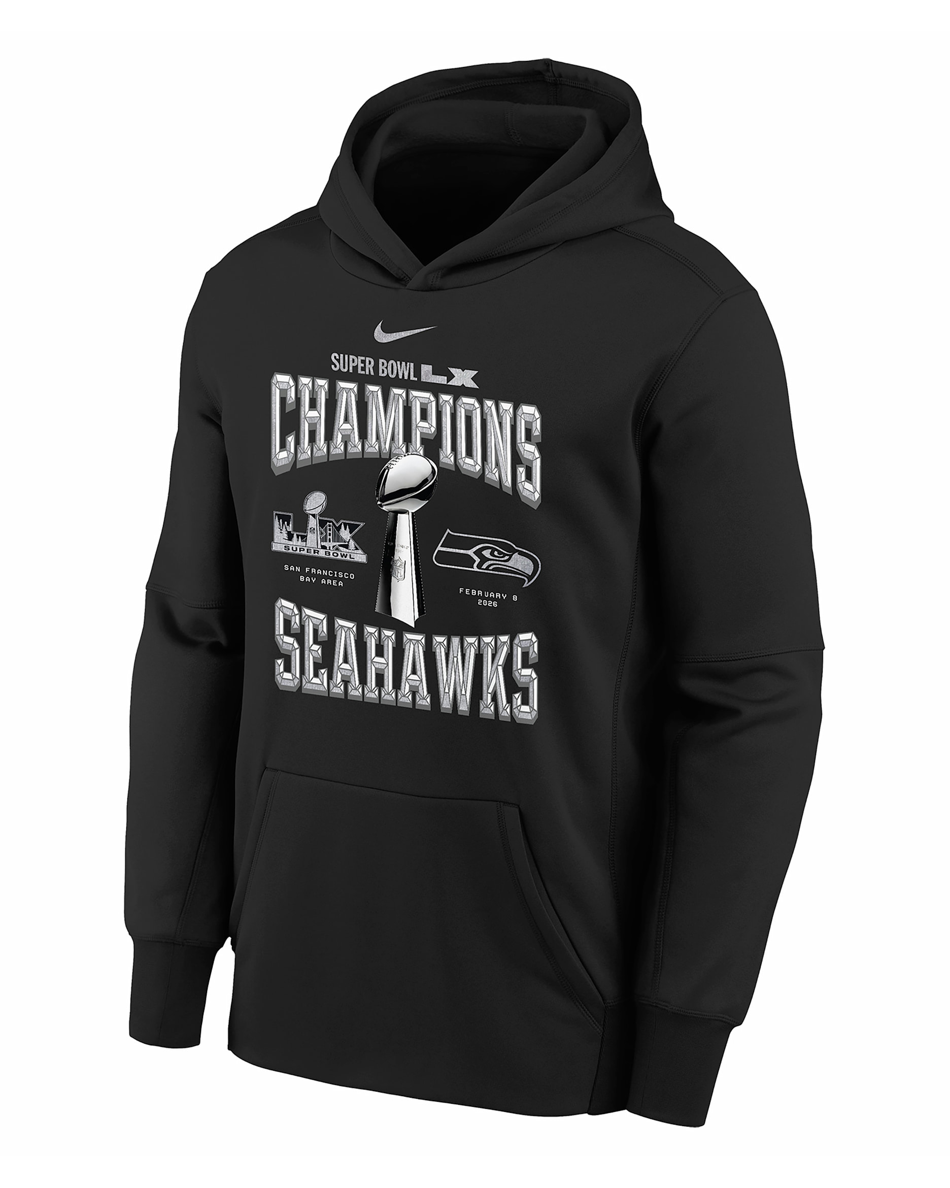 Seattle Seahawks Super Bowl LX Champions Trophy Collection Big Kids' Nike NFL Pullover Hoodie - Black