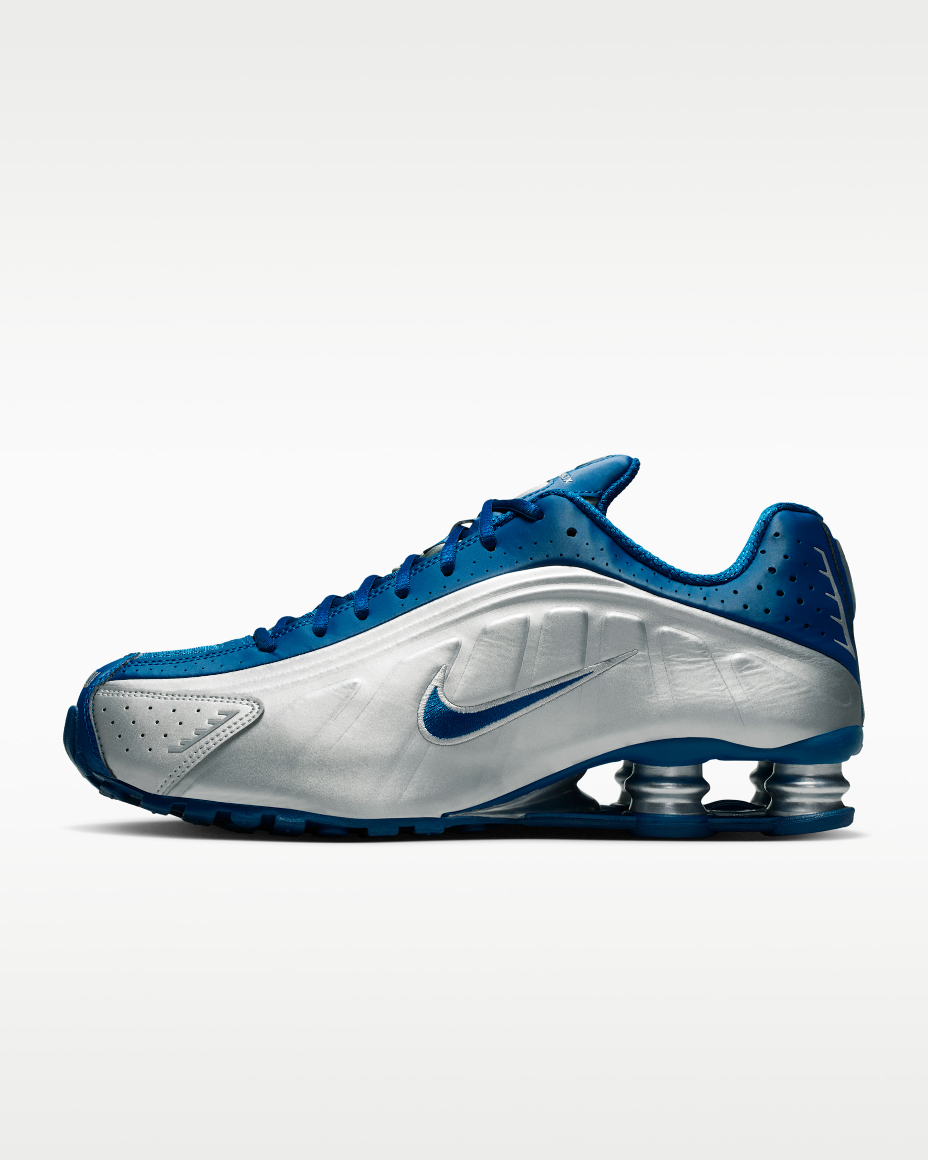 Tenis para hombre Nike Shox R4 - Azul cancha/Blanco/Plata metalizado