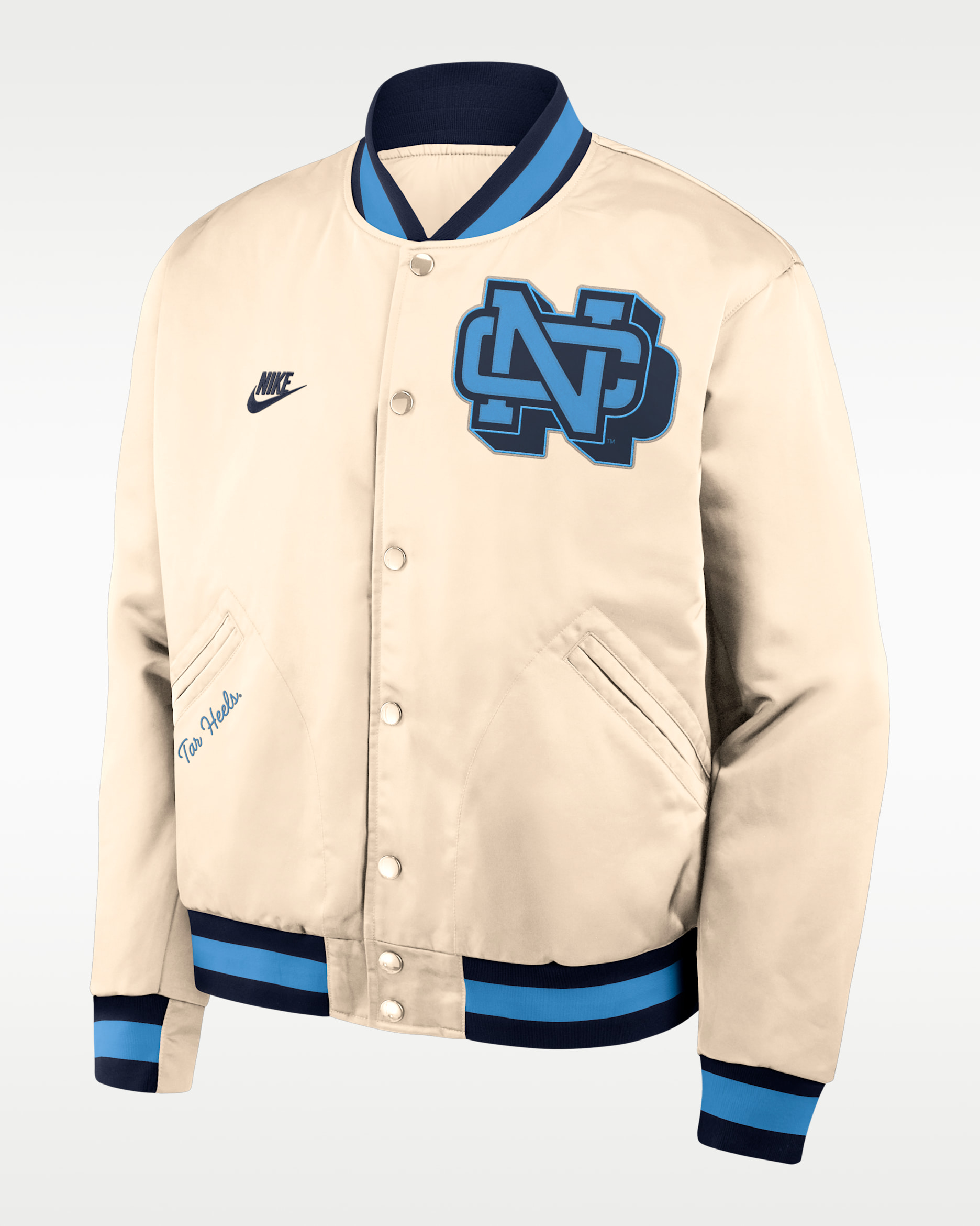North Carolina Legacy Men's Nike College Full-Snap Bomber Jacket - Tan/Beige