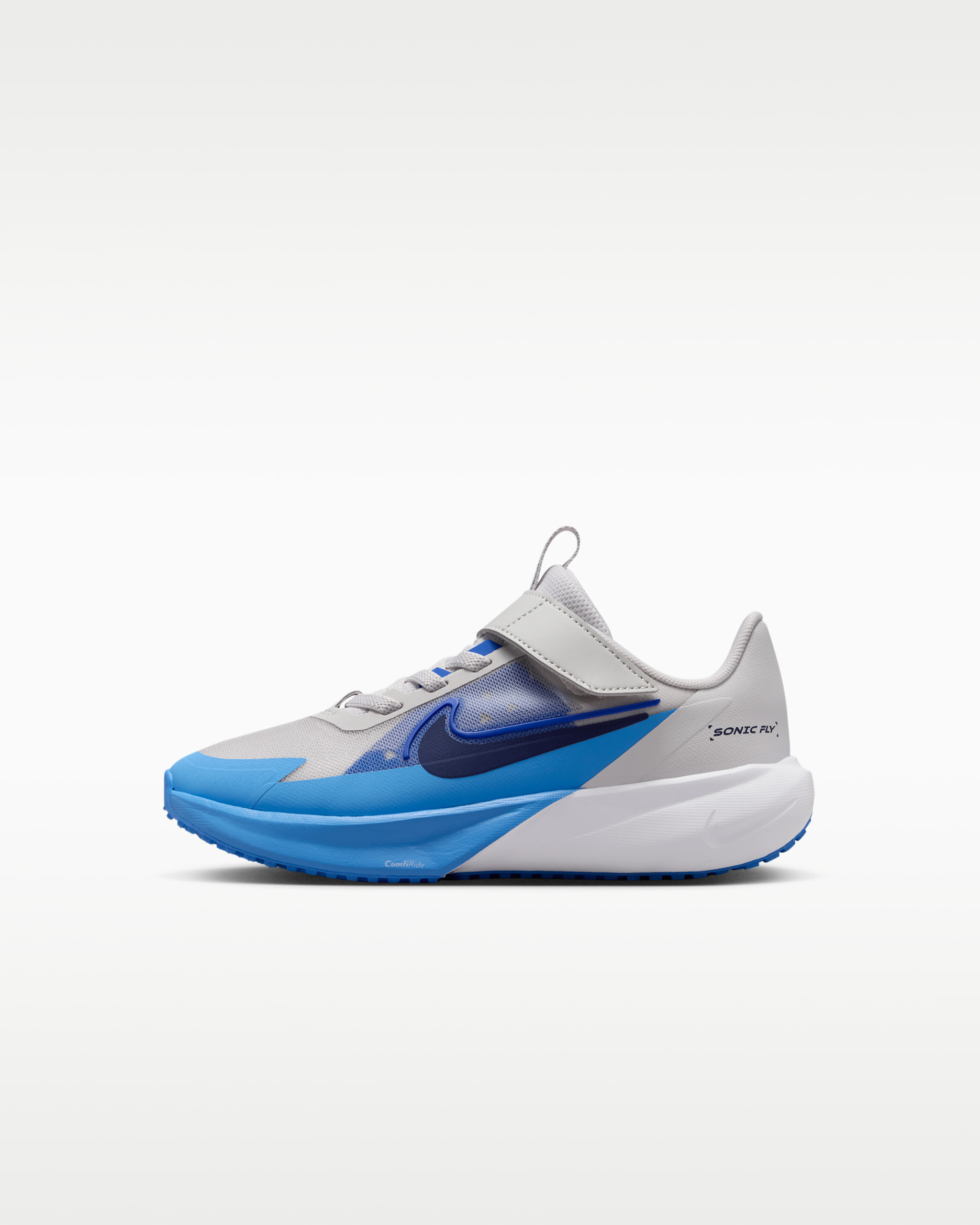Tenis de correr para niños de preescolar Nike Sonic Fly - Gris vasto/Royal juego/Azul universitario/Azul marino medianoche
