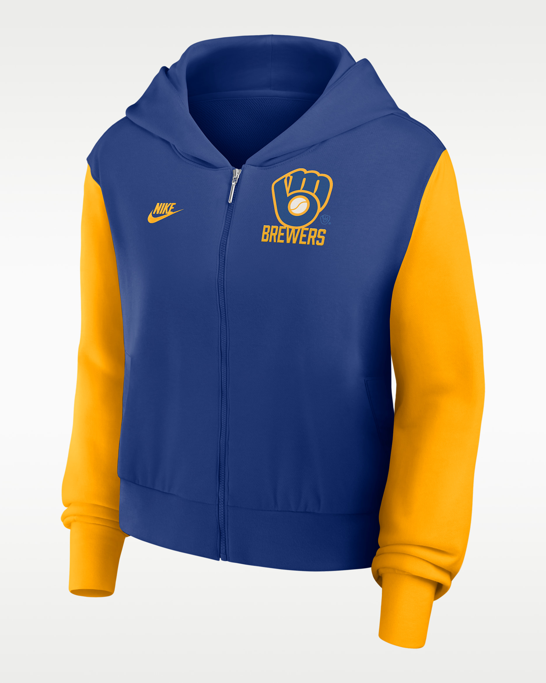 Sudadera con gorro de cierre completo Nike de la MLB para mujer Milwaukee Brewers Cooperstown - Azul enérgico