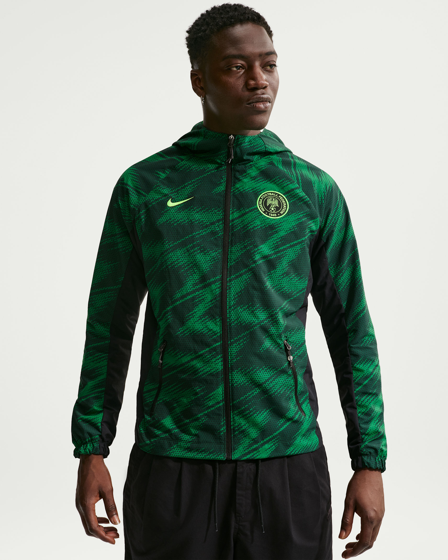Veste tissée Nike Football Nigeria AWF pour homme - Pine Green/Noir/Electric Green
