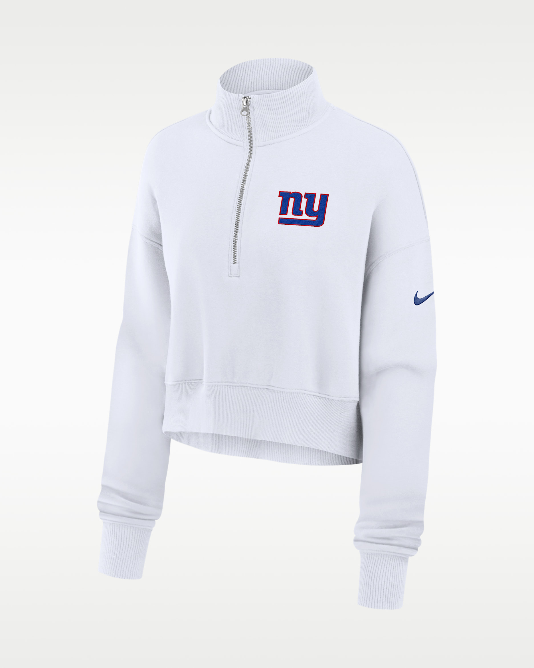 New York Giants Primetime Phoenix Women's Nike NFL Oversized Cropped 1/4-Zip Crew - White