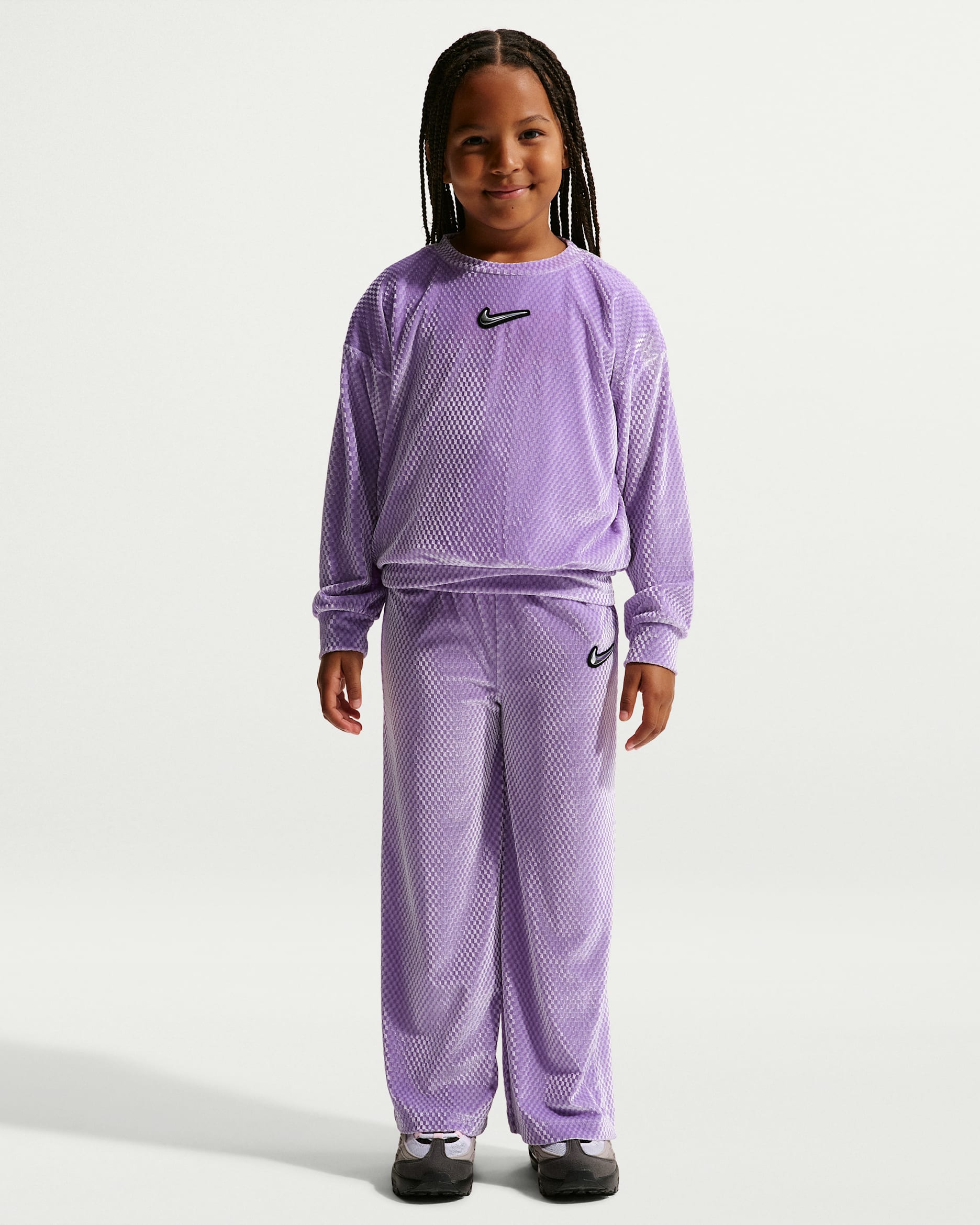 Nike Little Kids' Swoosh Sparkle 2-Piece Velvet Pants Set - Violet Star