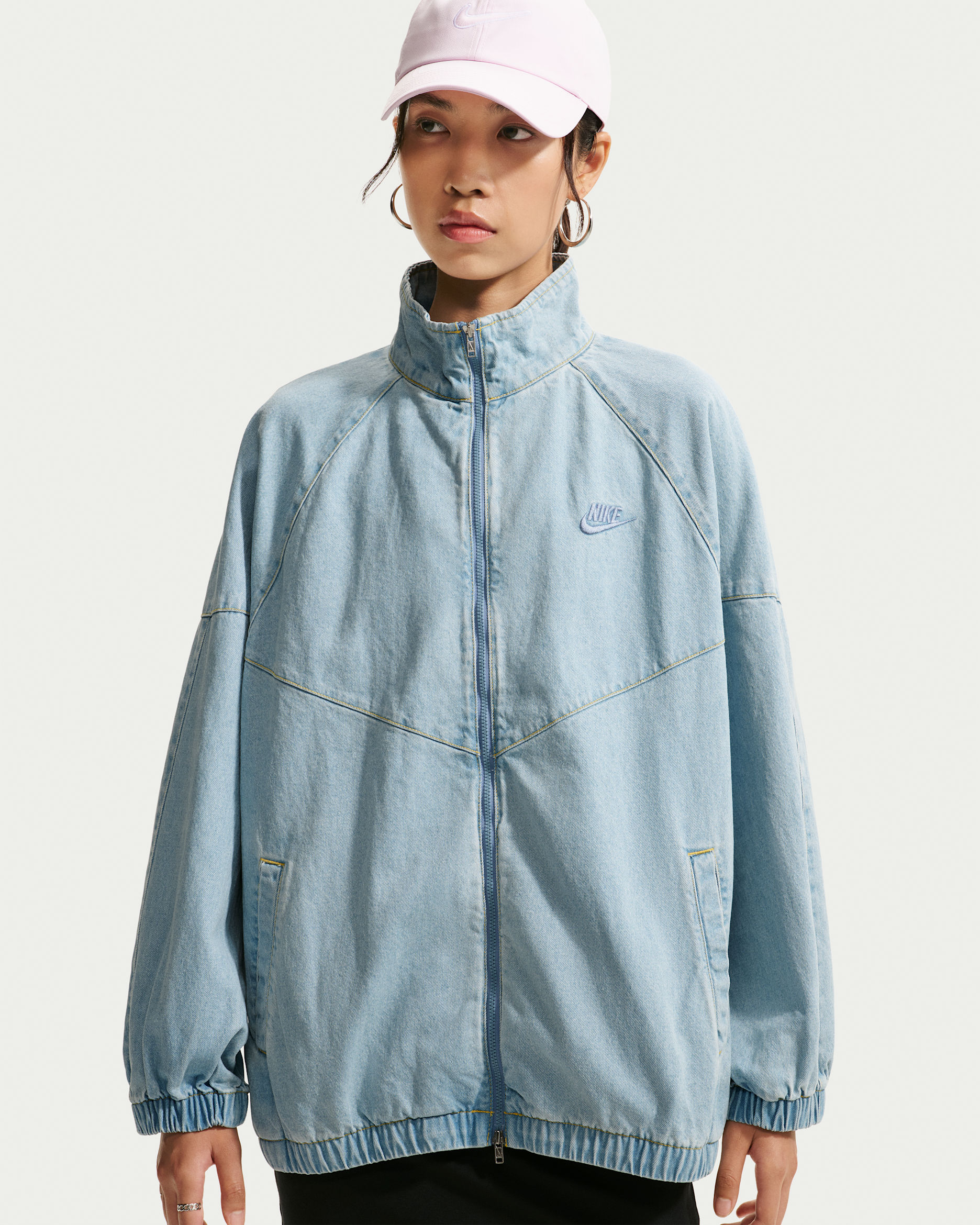 Nike Windrunner Women's Oversized Denim Jacket - Light Armoury Blue/Work Blue
