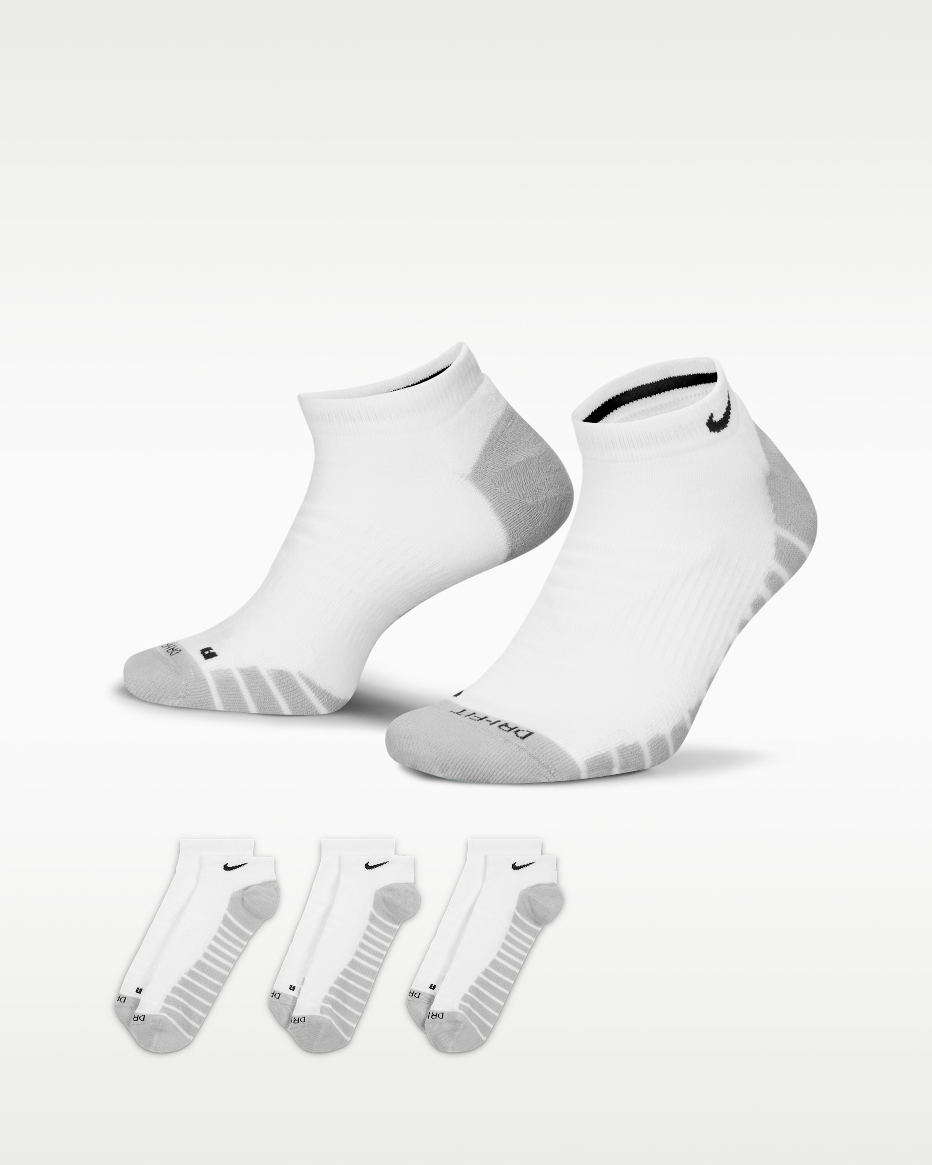 Nike Everyday Max Cushioned Training No-Show Socks (3 Pairs) - White/Wolf Grey/Black