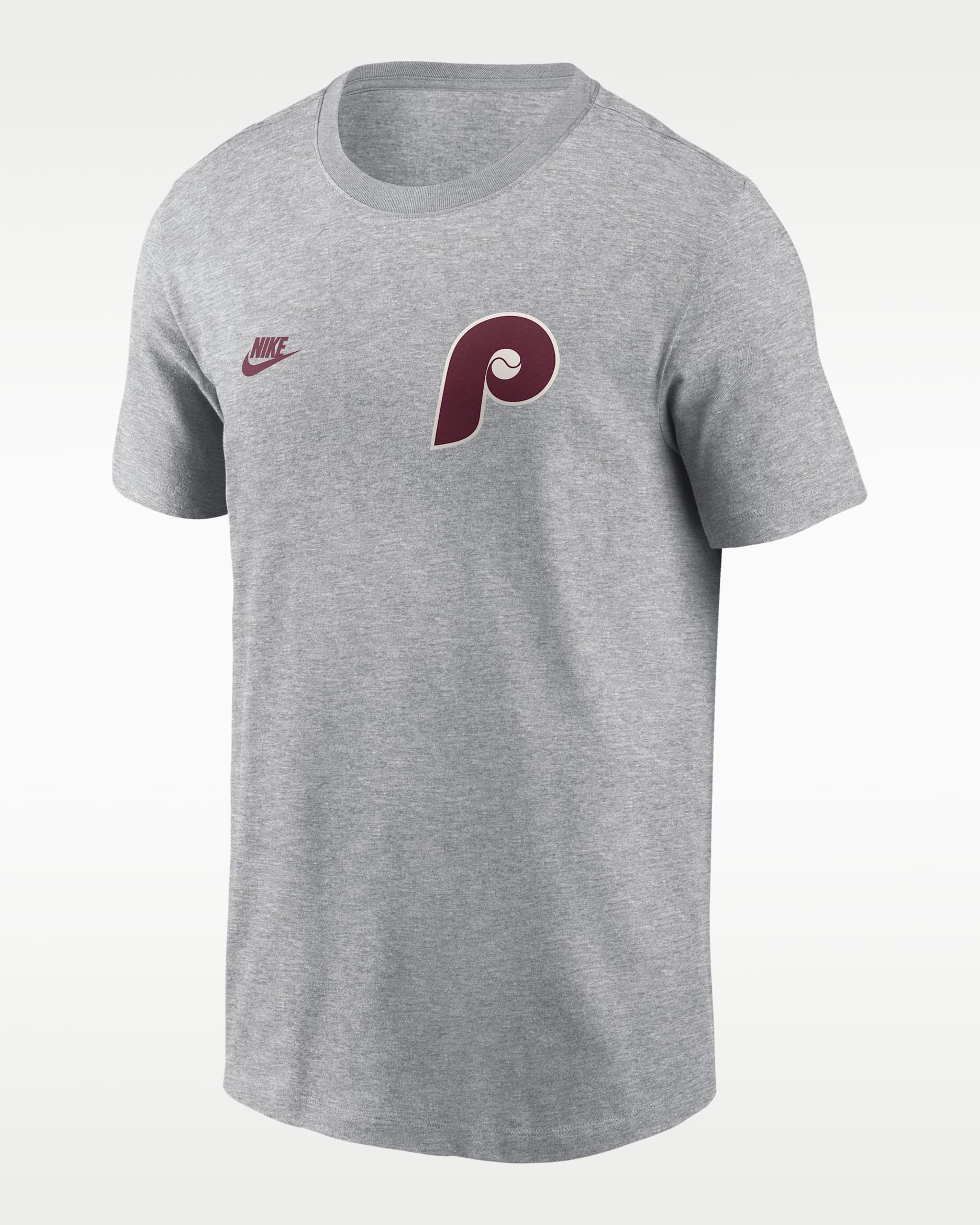 Philadelphia Phillies Cooperstown 2-Hit Large Logo Men's Nike MLB T-Shirt - Charcoal Heather