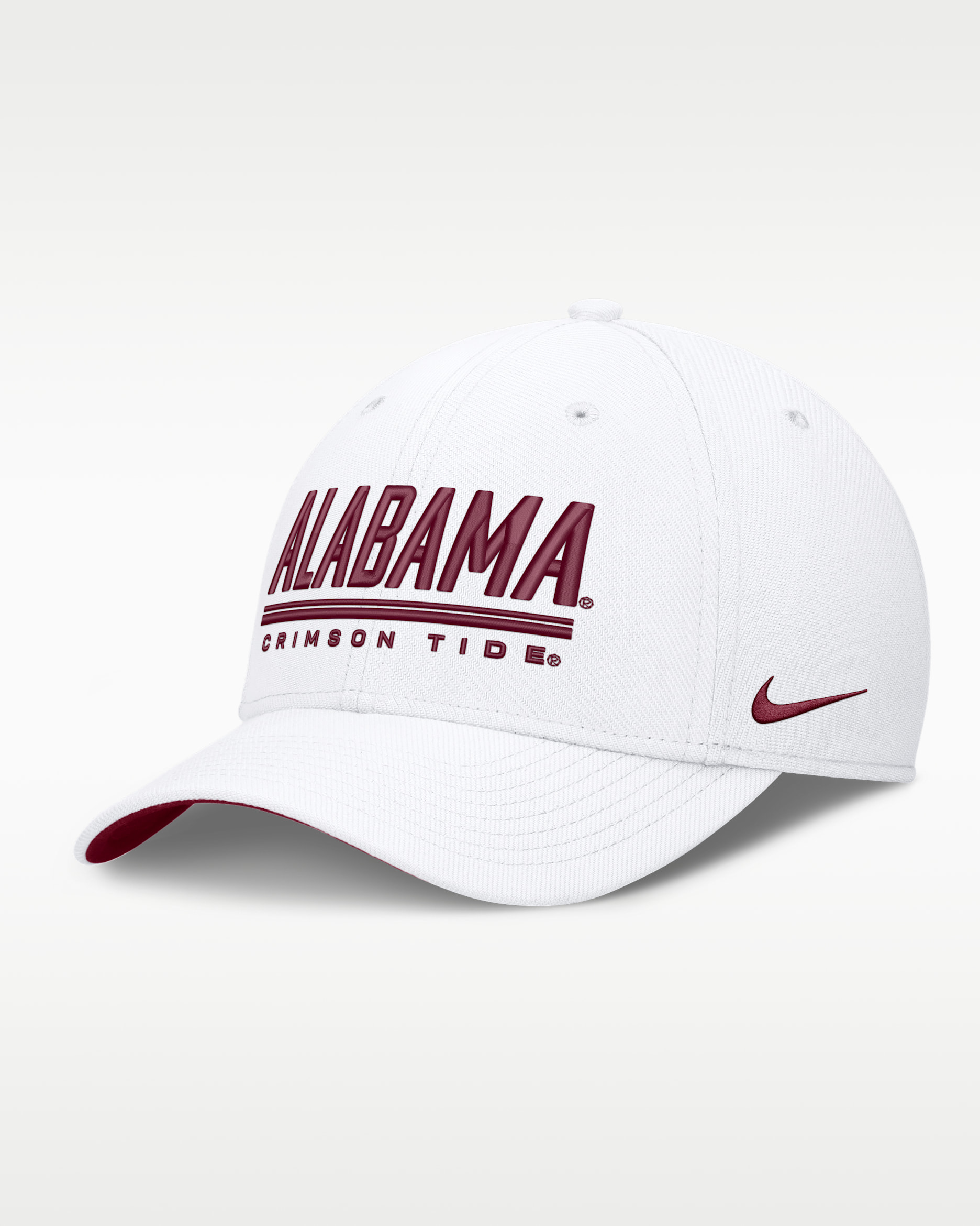 Gorra universitaria Nike Dri-FIT para hombre Alabama Sideline Rise - Blanco/Carmesí team