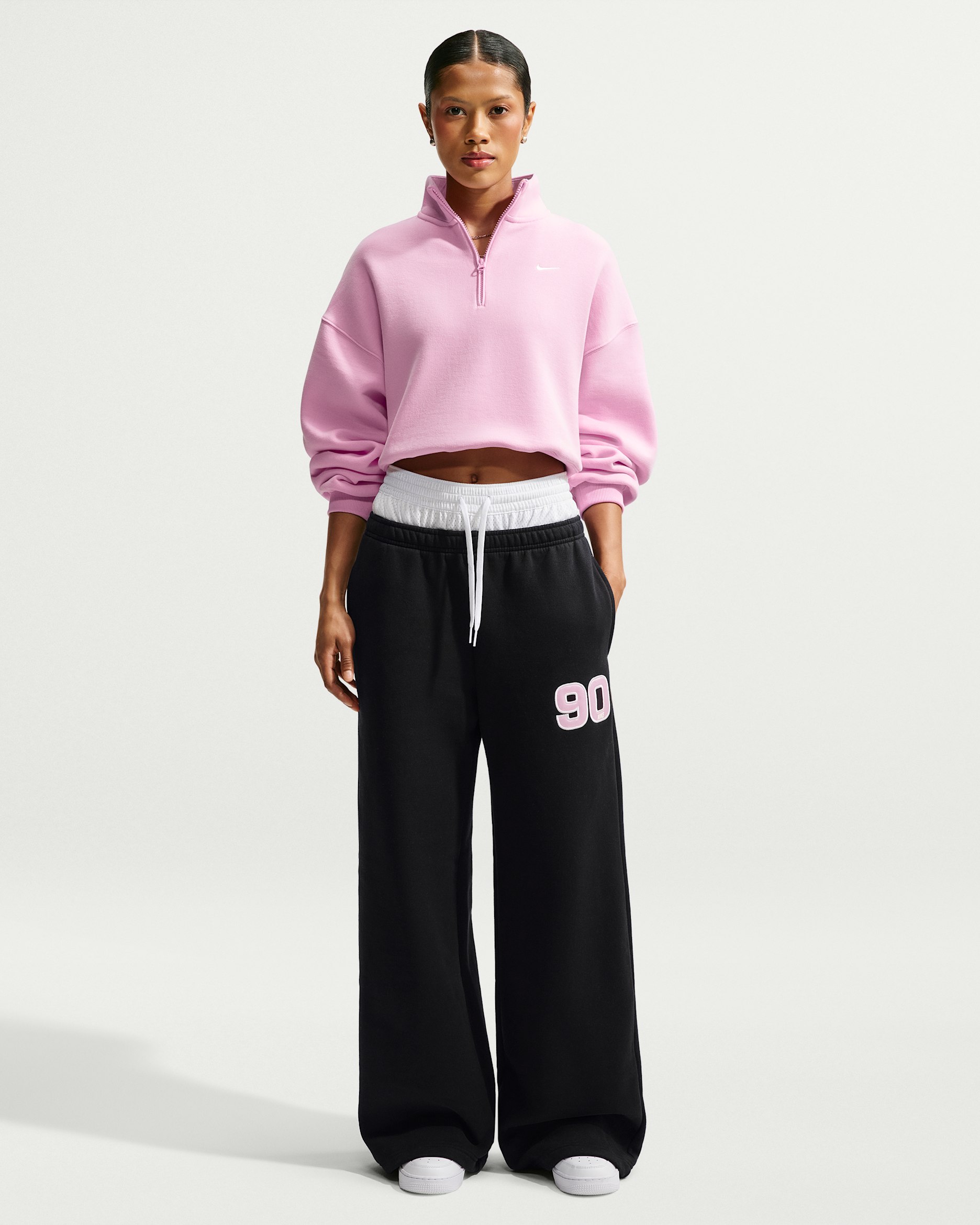 ナイキ Studio Fleece ミディアムウェイト ウィメンズ ミッドライズ ワイドレッグ パンツ - ブラック