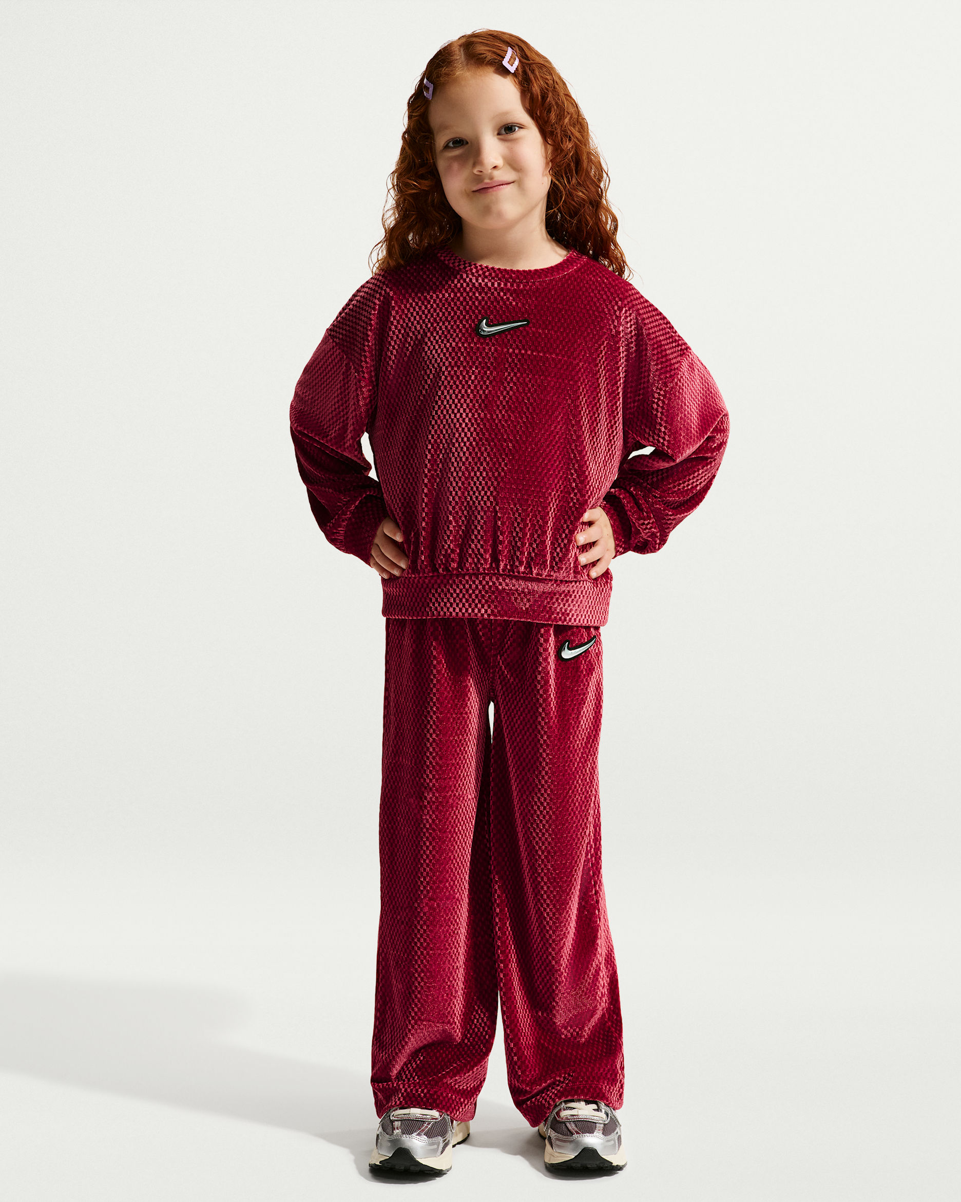 Nike Little Kids' Swoosh Sparkle 2-Piece Velvet Pants Set - Team Red