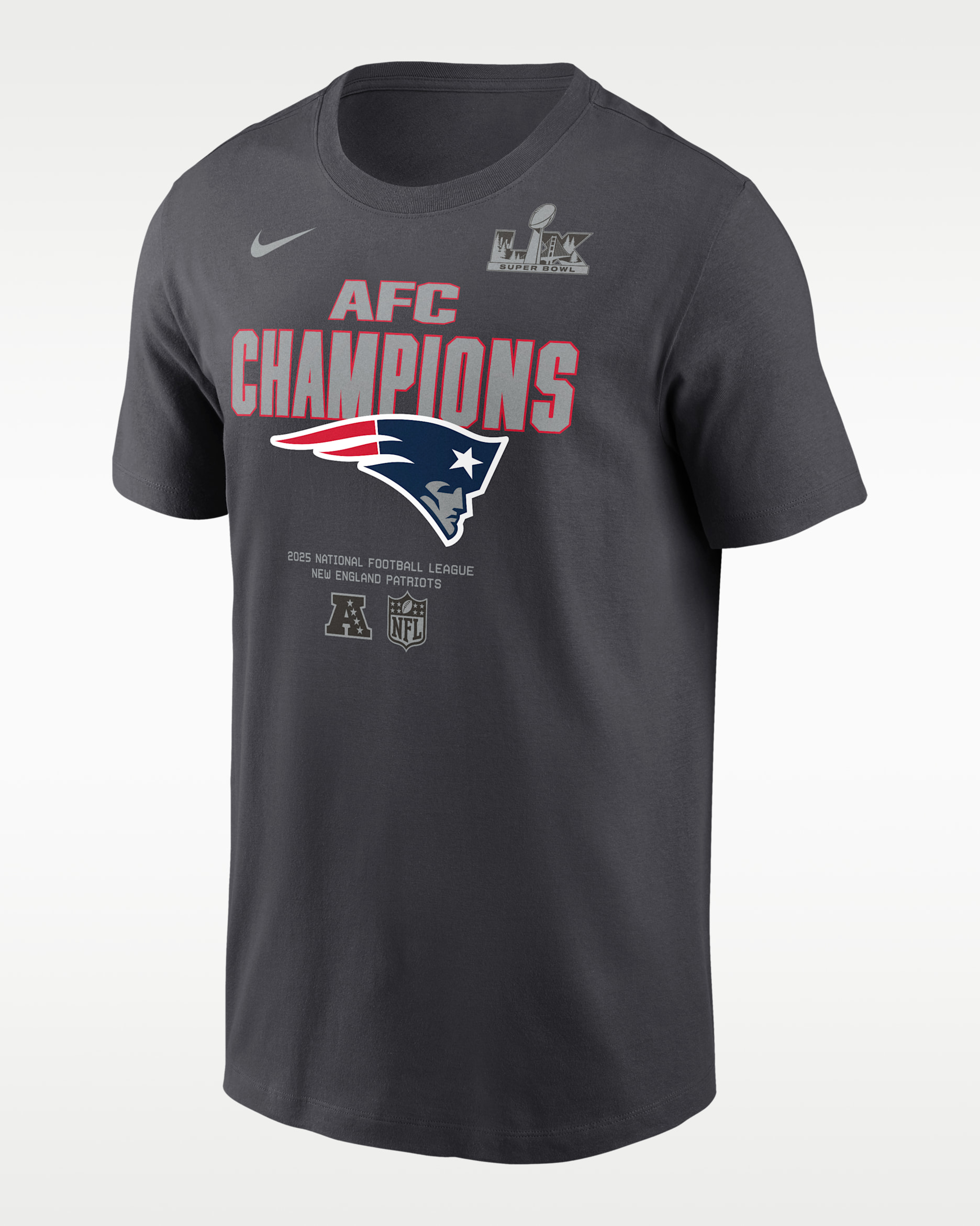 New England Patriots 2026 AFC Champions Roster Men's Nike NFL T-Shirt - Anthracite