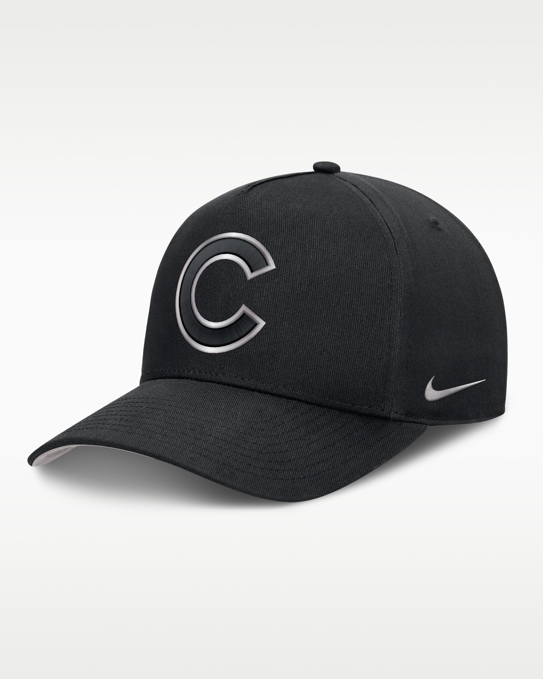 Chicago Cubs Rise Men's Nike Dri-FIT MLB A-Frame Trucker Adjustable Hat - Black/Grey