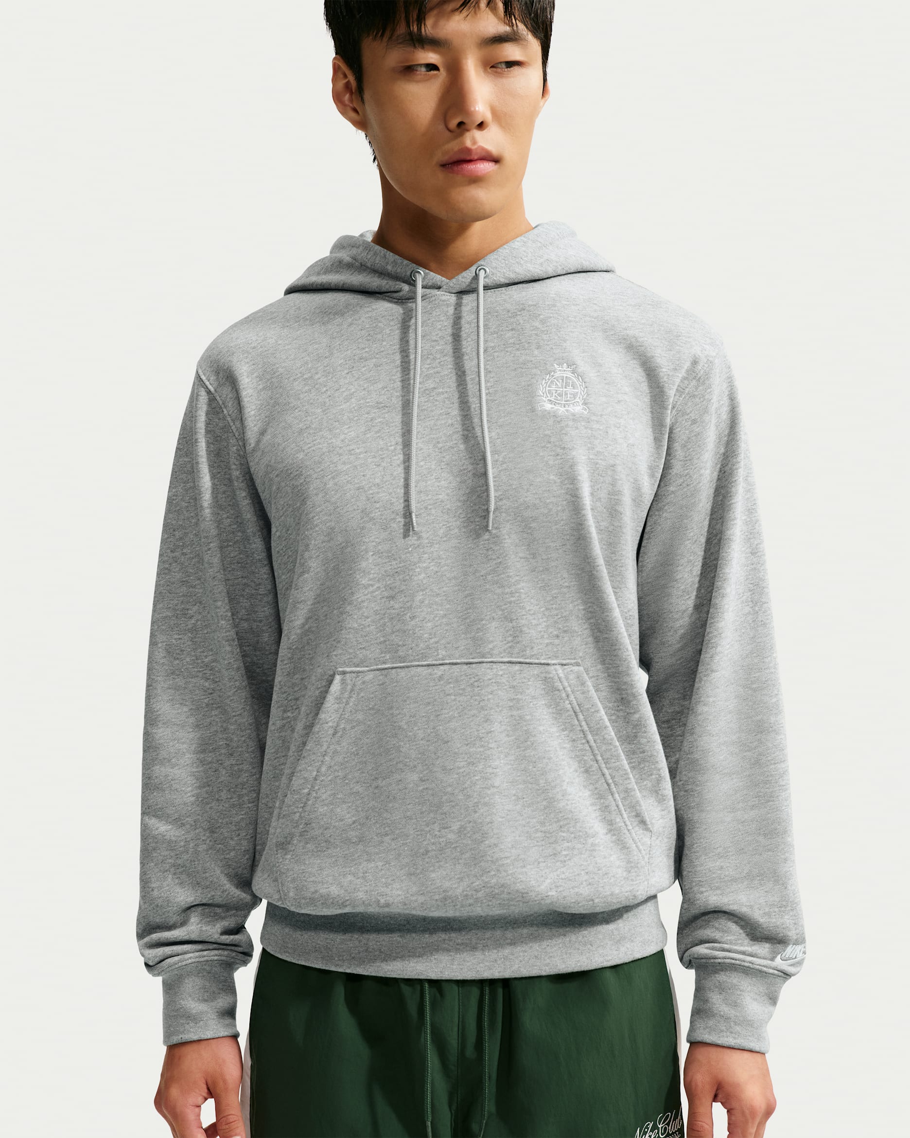 Nike Club Men's French Terry Hoodie - Dark Grey Heather/Light Smoke Grey/Phantom