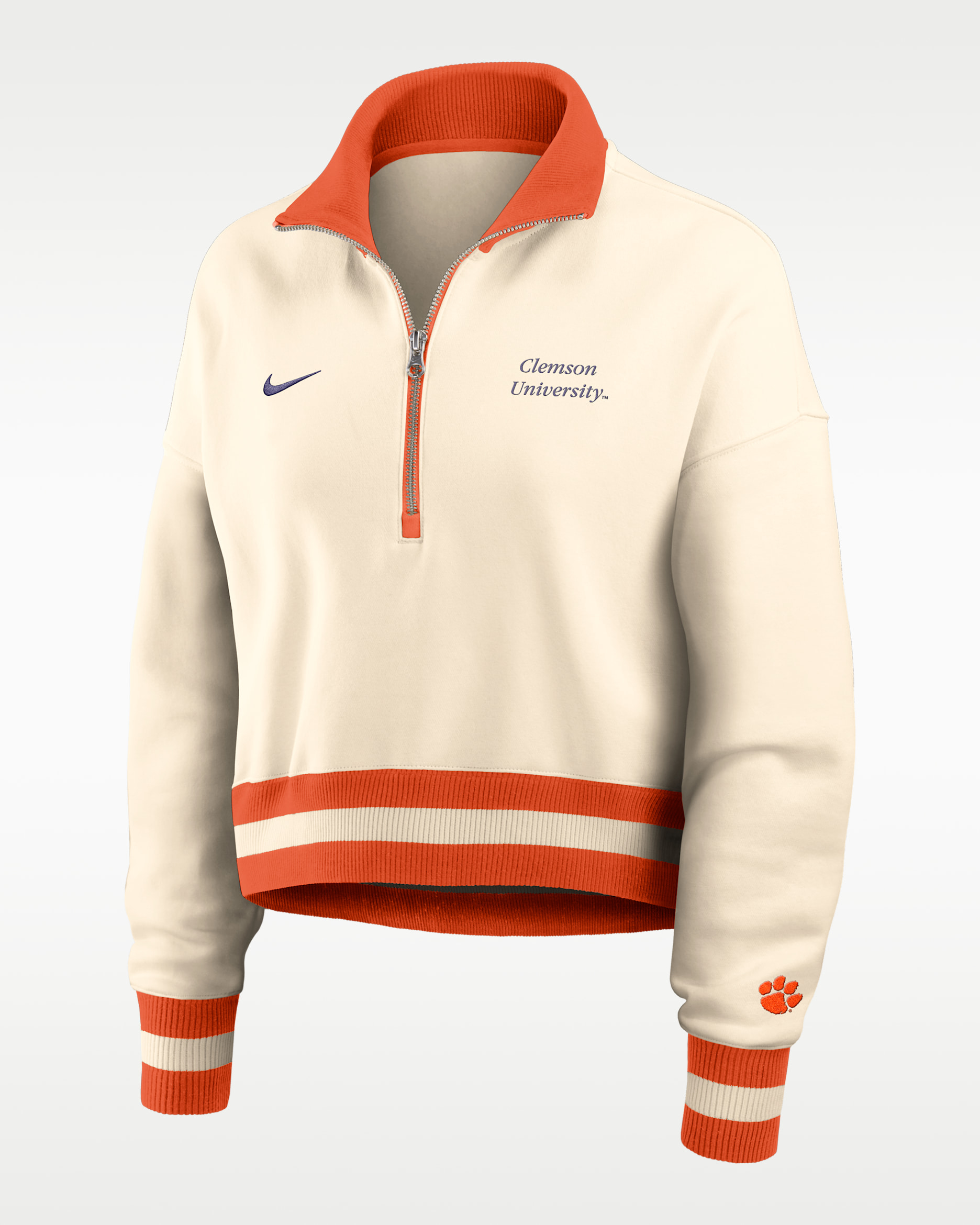 Clemson Legacy Women's Nike College Cropped 1/4-Zip Crew - Tan/Beige