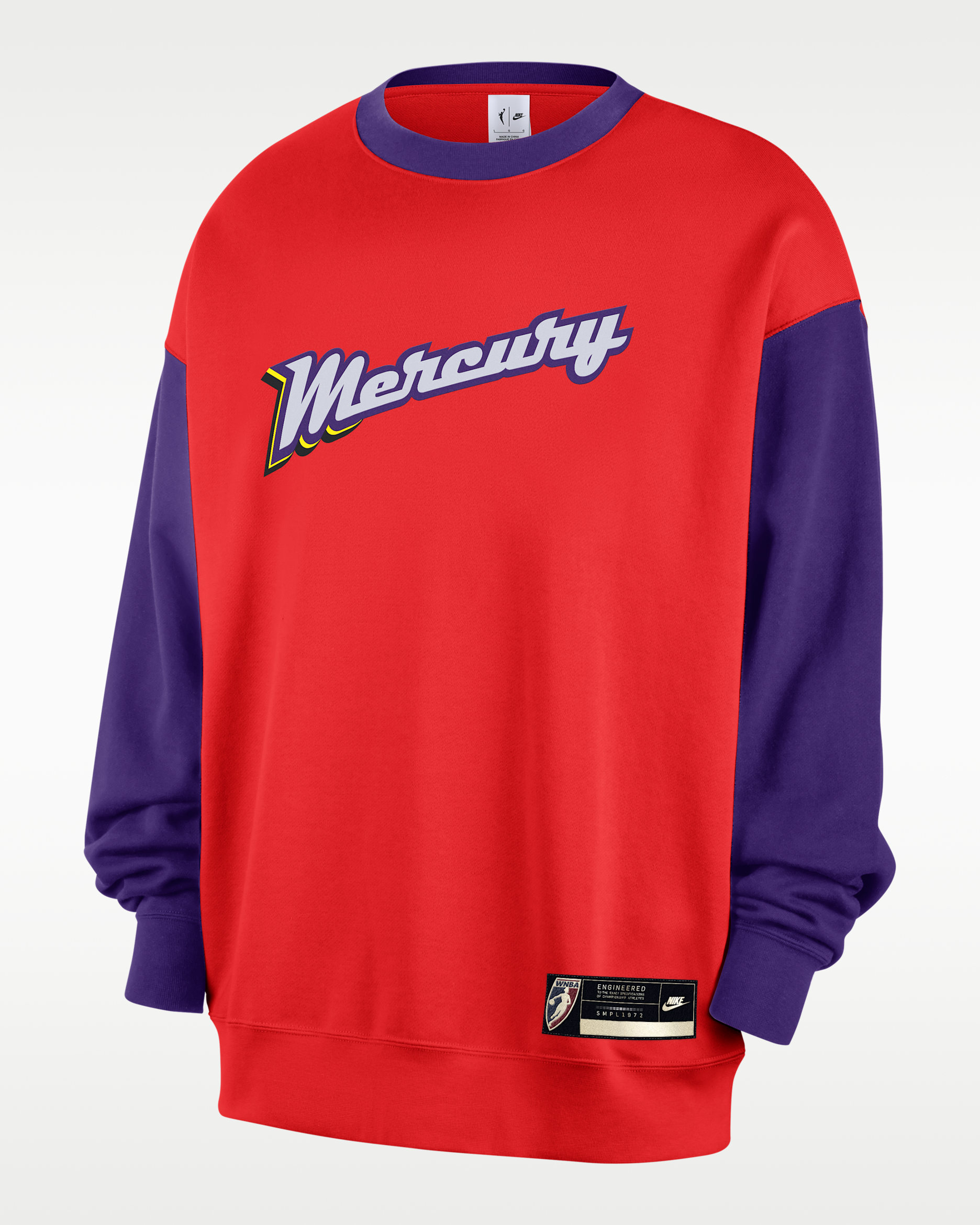 Phoenix Mercury Court Origins Nike Women's WNBA Fleece Crew-Neck Sweatshirt - Chile Red/Field Purple/White