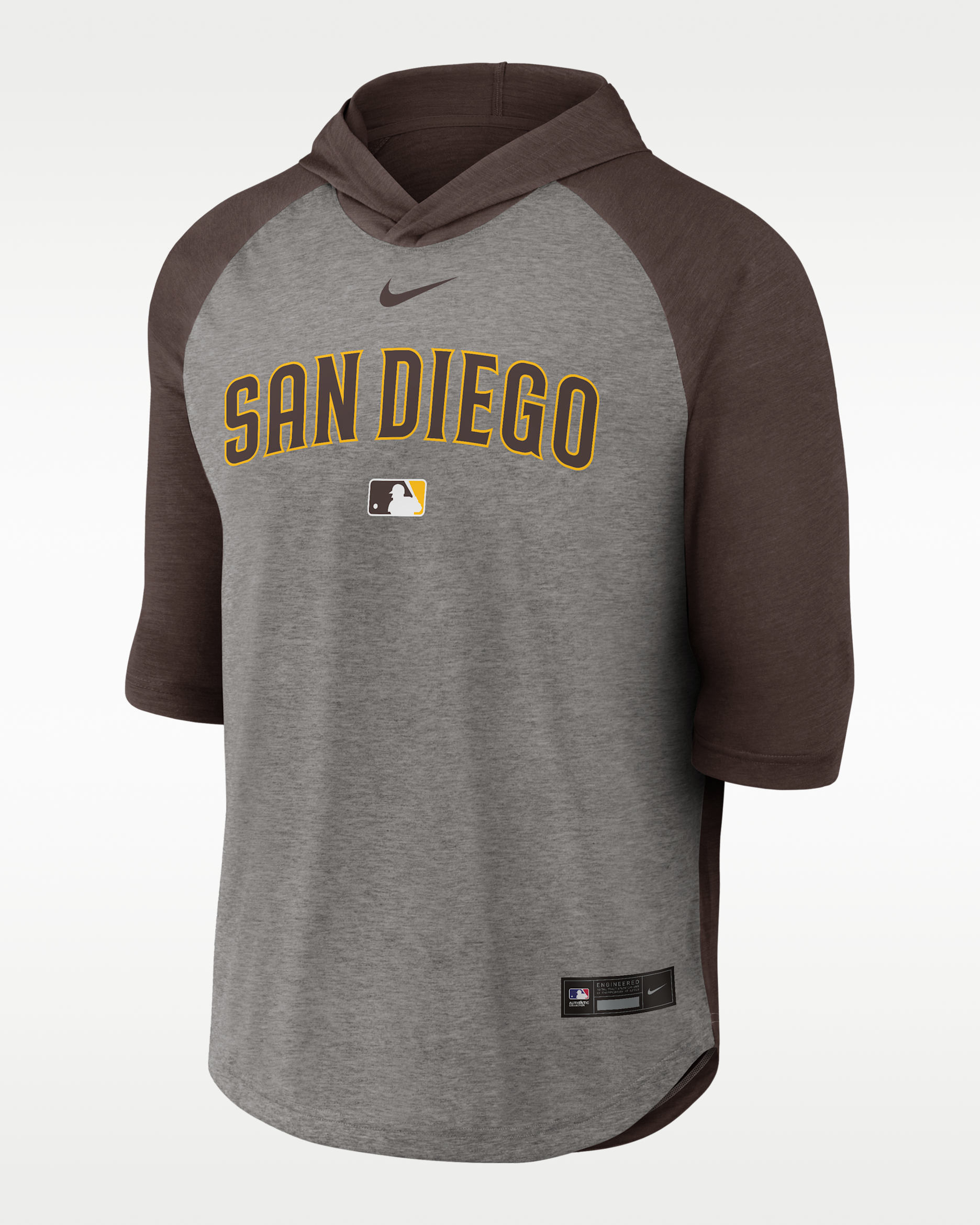 San Diego Padres Authentic Collection Flux Men's Nike Dri-FIT MLB 3/4-Sleeve Hooded T-Shirt - Brown
