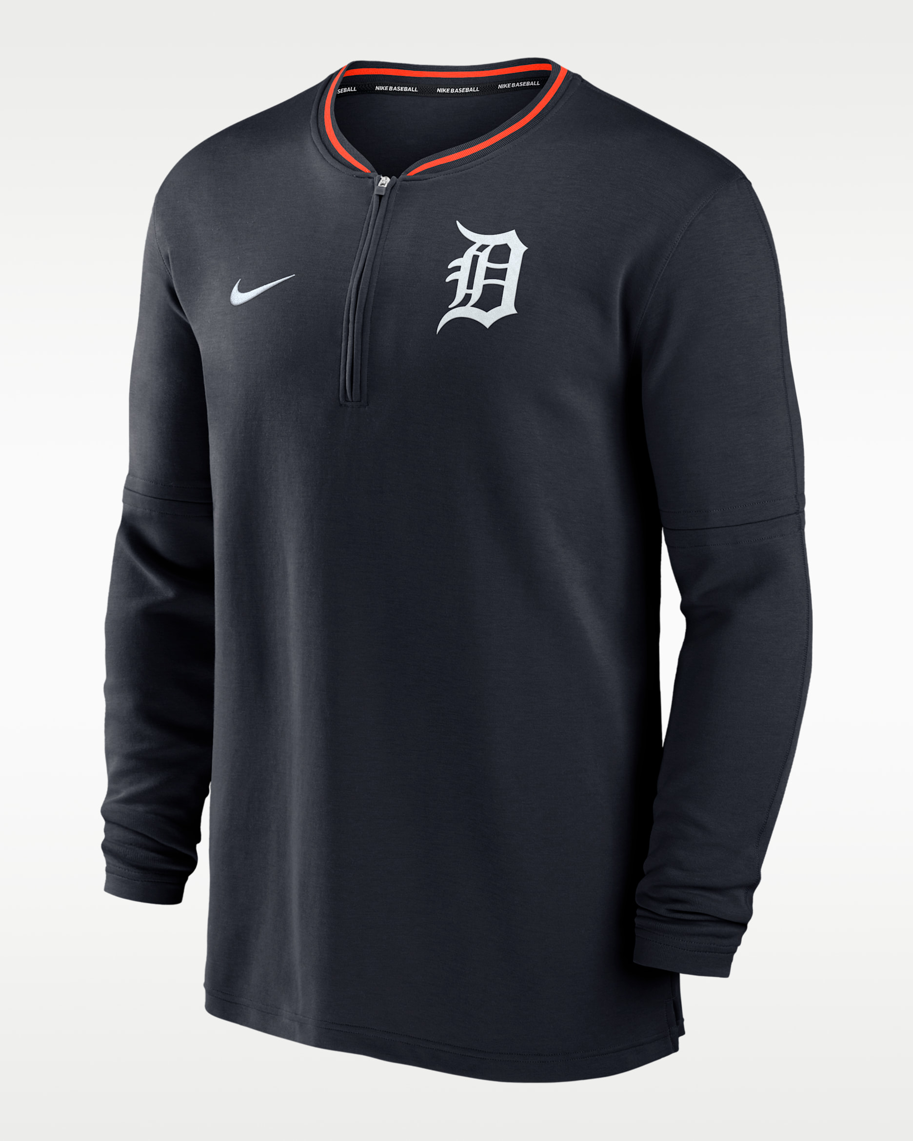 Playera de manga larga Nike Dri-FIT de la MLB de medio cierre para hombre Detroit Tigers Authentic Collection - Azul marino